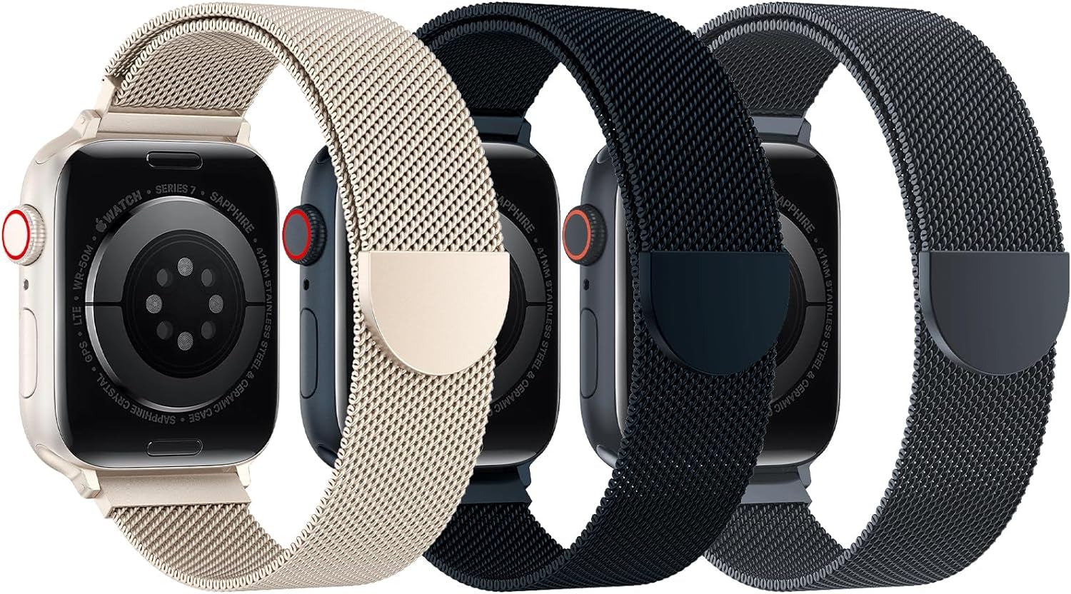 BELONGME 3 Pack Mesh Loop Compatible with Apple Watch Band 40Mm 41Mm 38Mm 42Mm 44Mm 45Mm 49Mm Series Ultra SE 9 8 7 6 5 4 3 2 1 Women Men, Stainless Steel Metal Strap Magnetic Clasp for Iwatch Bands