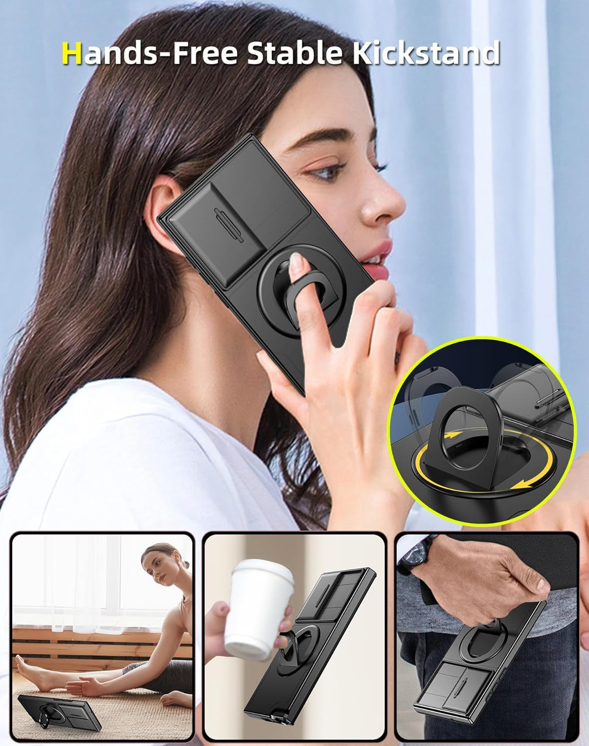 For Samsung Galaxy S22 Ultra Case & Samsung Galaxy S23 Ultra Case Compatible with Magsafe Galaxy S23Ultra Case with Screen Protector,Built-In Kickstand&Camera Cover Protection Shockproof Black