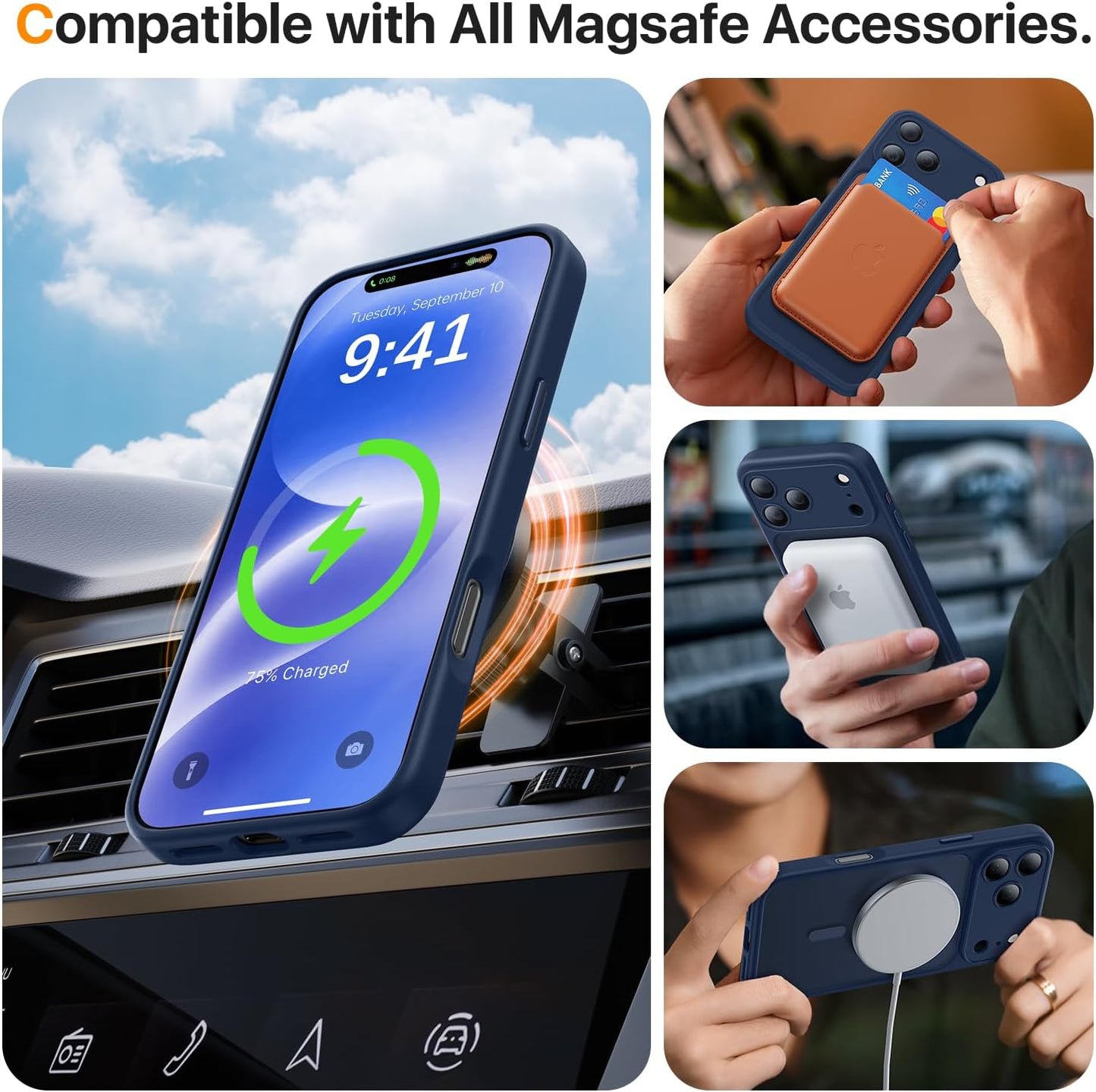 JJL for Iphone 17 Pro Case with 2 Pack Screen Protectors, Compatible with Magsafe, Full Camera Protection, Translucent Matte Magnetic Phone Cover, Deep Blue