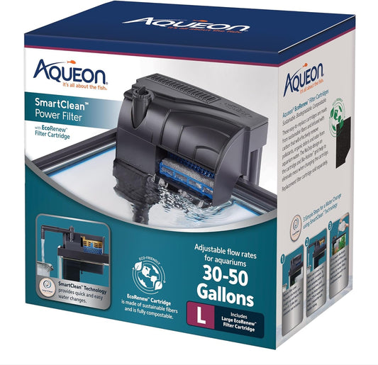 Aqueon Aquarium Fish Tank Smartclean Power Filter with Ecorenew Filter Cartridge, 30-50 Gallons