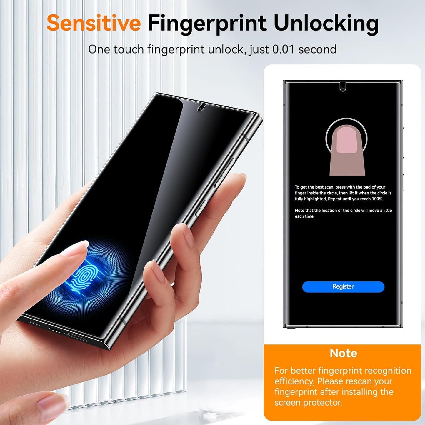 2 Pack for Samsung Galaxy S23 Ultra / S22 Ultra 6.8” Privacy Screen Protector [Non-Glass] Auto Alignment, Bubble-Free, Fingerprint ID Support, Full Coverage Anti-Spy PET Film, Case Friendly