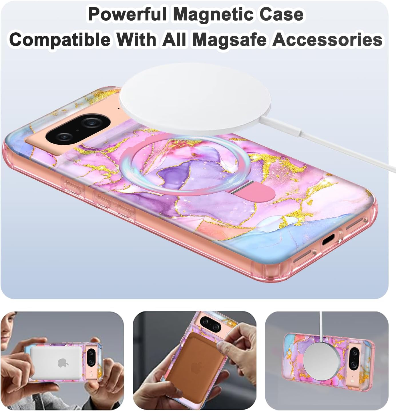 Lamcase Magnetic for Google Pixel 8 Case with Ring Stand [Compatible with Magsafe], Hard PC Slim Full Body Drop Protective Women Girls Men Phone Case for Google Pixel 8, Pink  Lamcase   