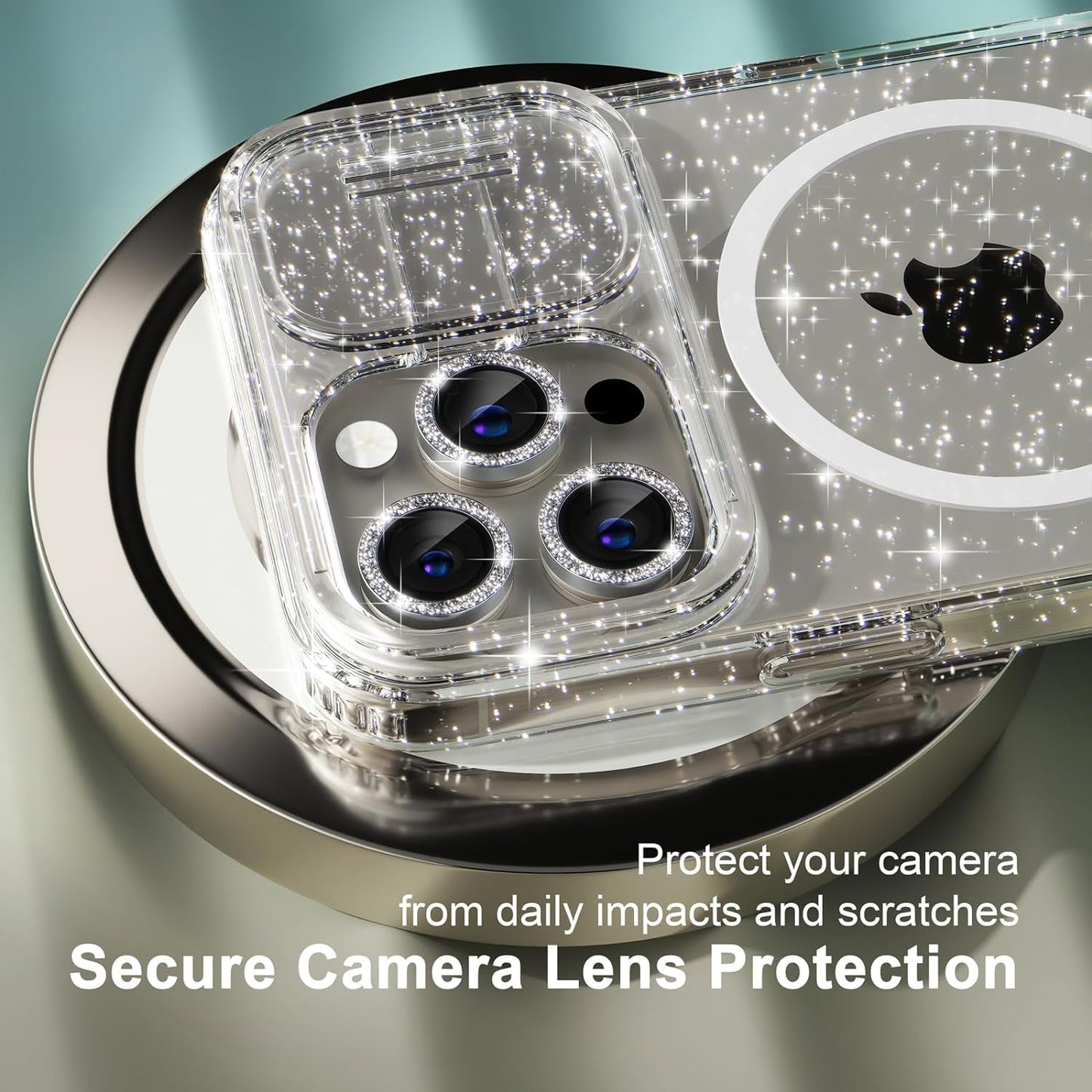 Choiche Magnetic Case for Iphone 15 Pro Case, Women Clear Glitter Sparkly Case, [Slide Camera Cover & 3 Diamond Camera Lens Protectors & 2 Screen Protectors] [Compatible Magsafe] (Glitter Clear)  Choiche   