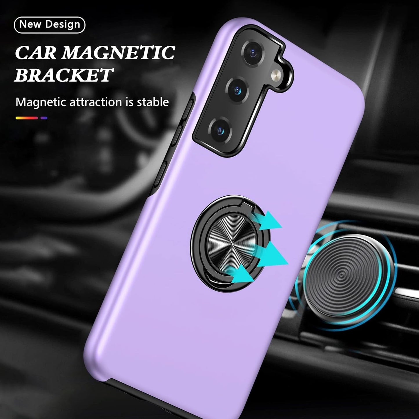 For Samsung Galaxy S22 Case, S22 Case with Self Healing Flexible TPU Screen Protector [2 Pack],Military Grade Double Shockproof Invisible Kickstand Case for Galaxy S22 (Purple)