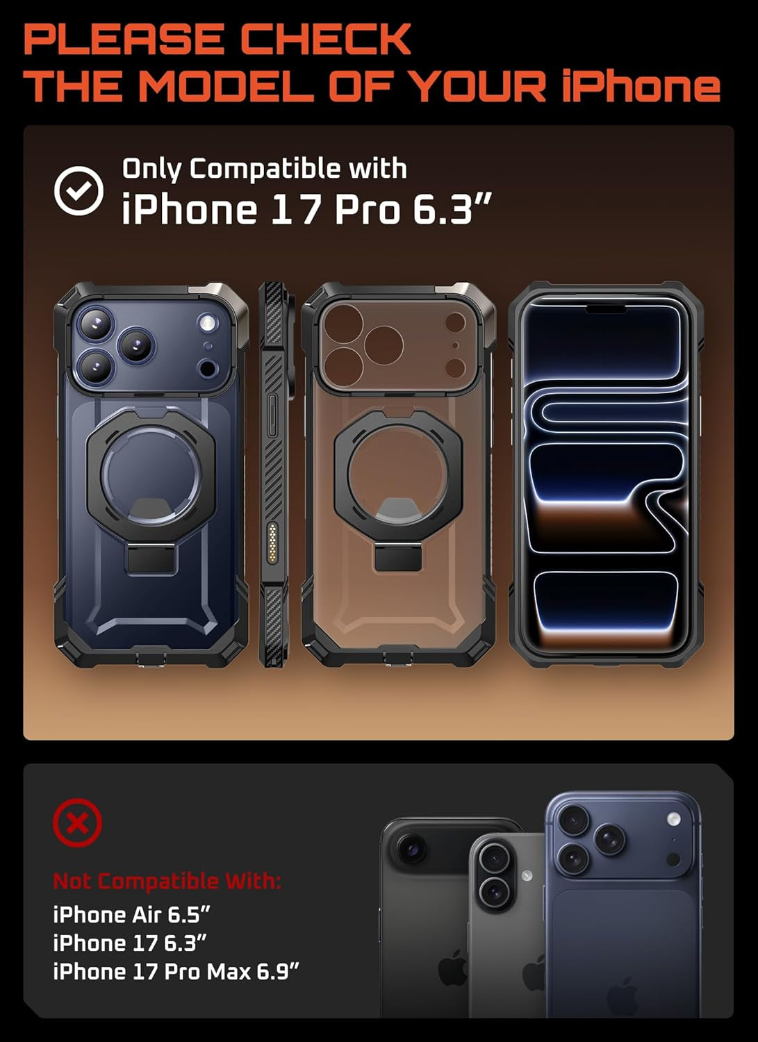 SUPCASE for Iphone 17 Pro Case with Kickstand (Unicorn Beetle Grip), [Camera Control Cover] [Compatible with Magsafe] [Military-Grade Drop Protection] Heavy Duty Magnetic Phone Case, Black