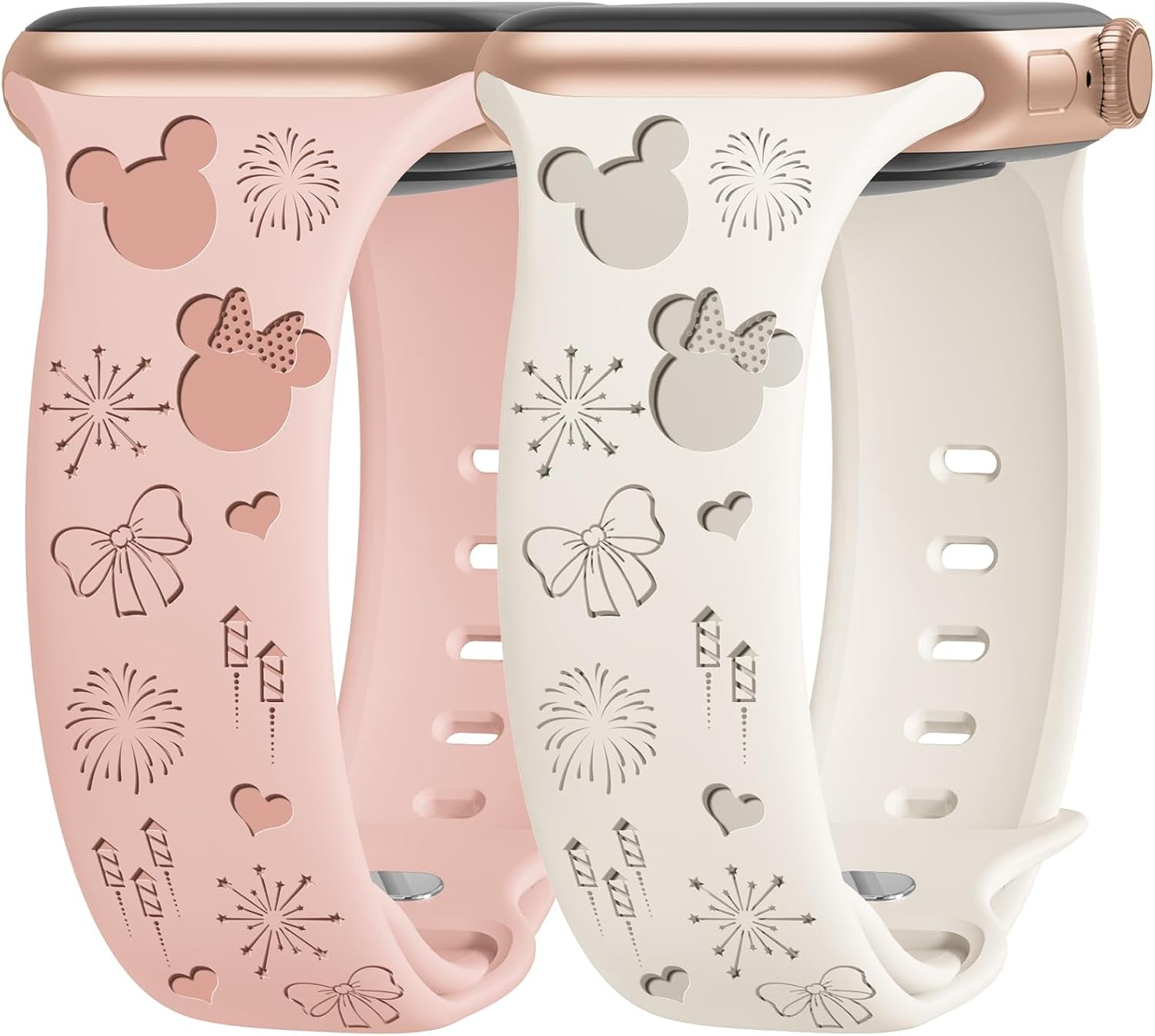 2 Packs Cute Engraved Bands Compatible with Apple Watch Bands 38Mm 40Mm 41Mm 44Mm 45Mm 42Mm 49Mm, Women Designer Soft Silicone Replacement Strap for Iwatch Series SE 9 8 7 6 5 4 3 2 1 Ultra