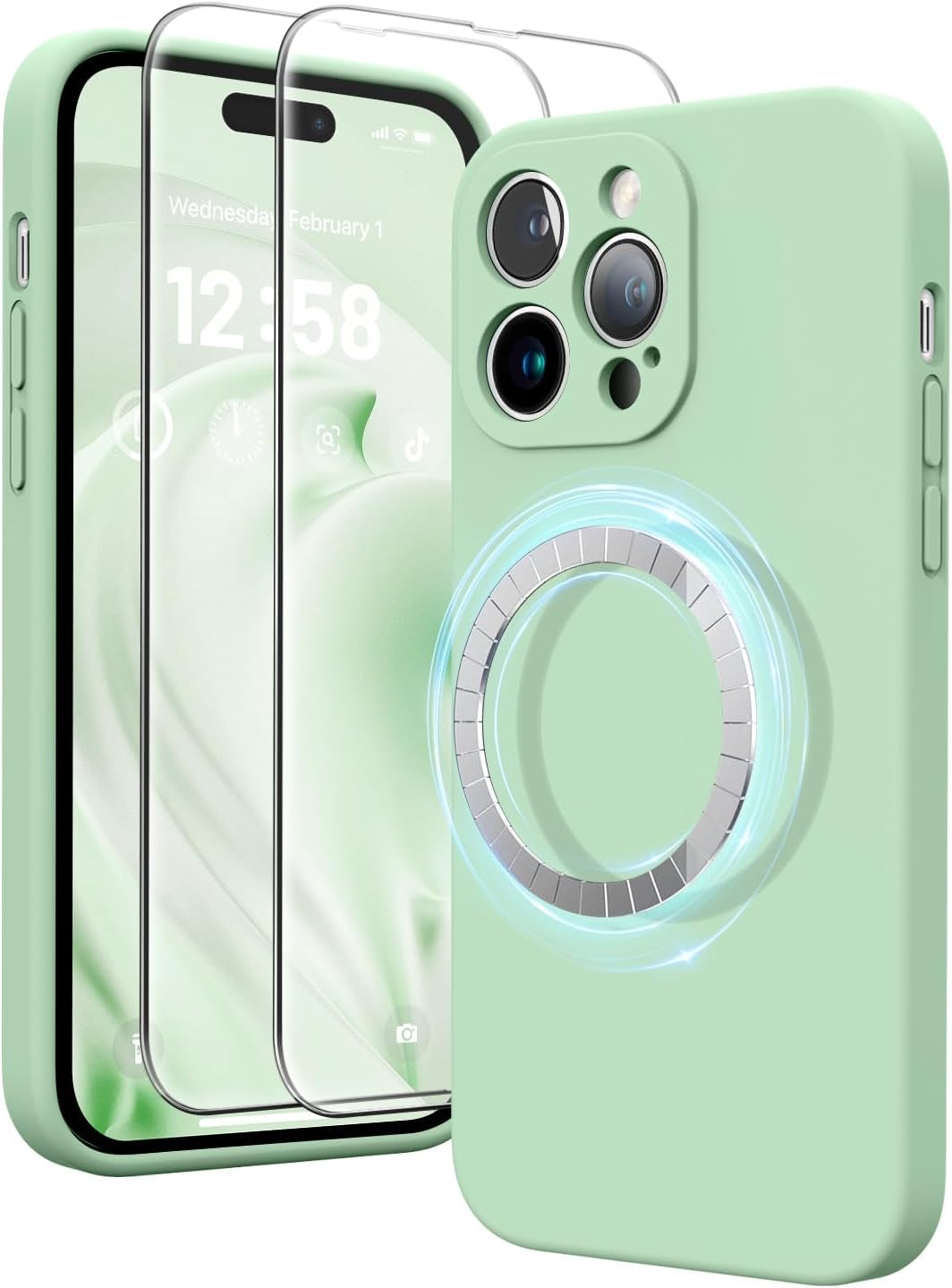 HIKII for Iphone 14 Pro Case Magnetic, Upgraded Silicone [Camera Protection] [Compatible with Magsafe] for Iphone 14 Pro Case with [2 Screen Protectors], 6.1 Inch, Light Brown  HIKII Green Pistachio Green  