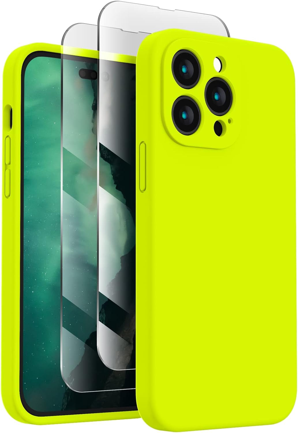 Firenova for Iphone 14 Pro Case, Silicone Upgraded [Camera Protection] Phone Case with [2 Screen Protectors], Soft Anti-Scratch Microfiber Lining Inside, 6.1 Inch,Chalk Pink  FireNova Fluorescent Green  