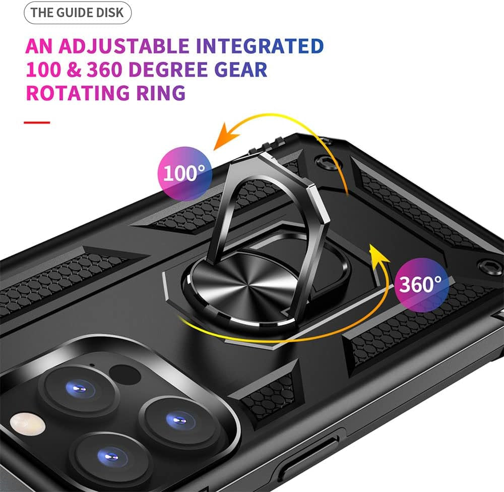 Aozuoton for Iphone 14 Pro Case, Iphone 14 Pro Phone Case with HD Screen Protector, [Military Grade 16Ft. Drop Tested] Ring Shockproof Protective Phone Case for Iphone 14 Pro,Black  Yanmen   