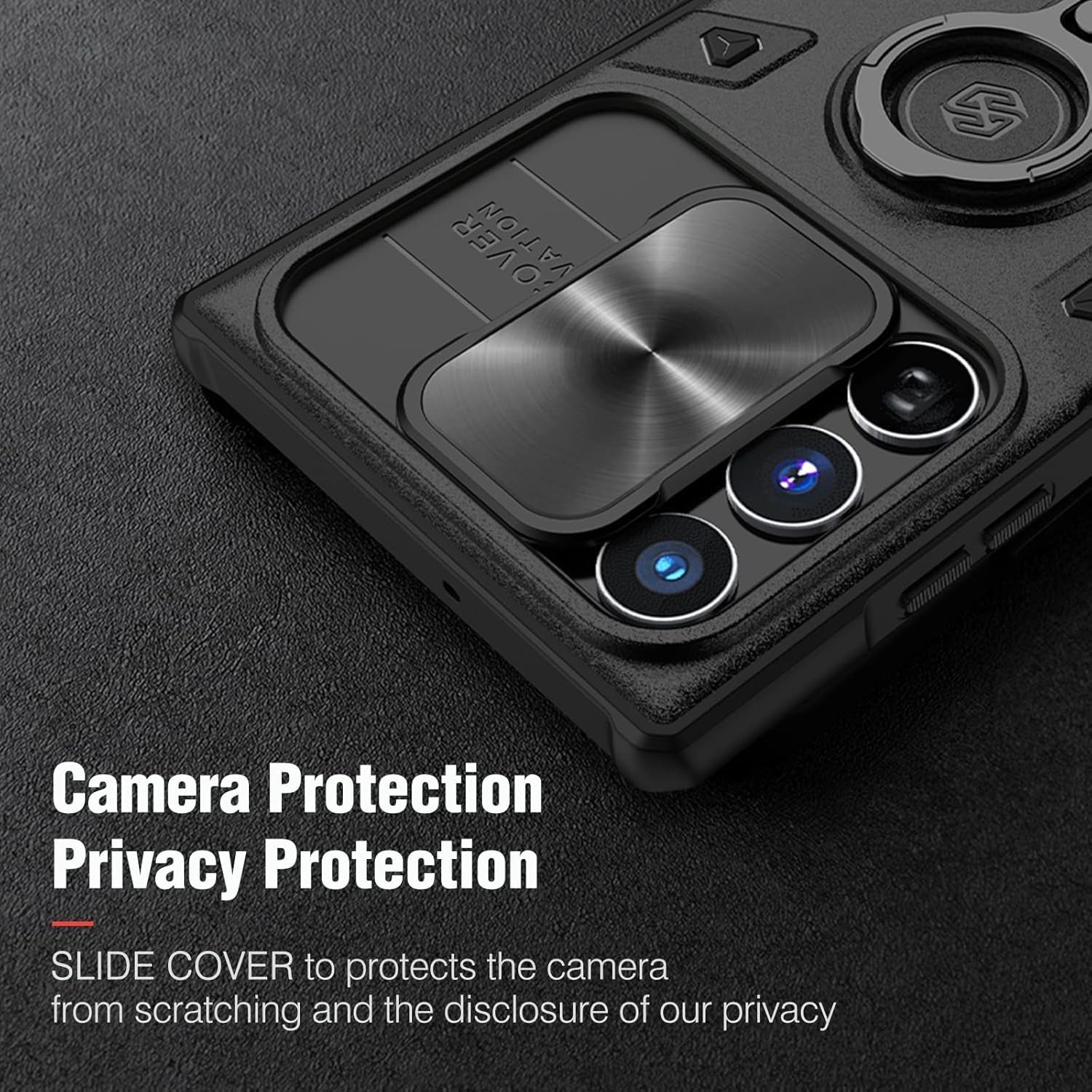 Erhu Galaxy S22 Ultra Case with Slide Camera Cover & Rotation Ring Kickstand, Military Grade, Shockproof Bumper Protective Case for Samsung Galaxy S22 Ultra 5G Case 6.8'' 2022 Black Army Style