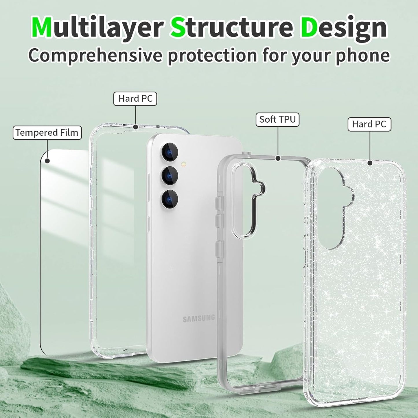 ACKETBOX for Samsung Galaxy S23 FE Case,Glitter Clear Case S23 Fe,Shockproof Bumper Protective Phone Cover,Designed for Samsung S23 FE 5G 6.4"(Clear Bling)