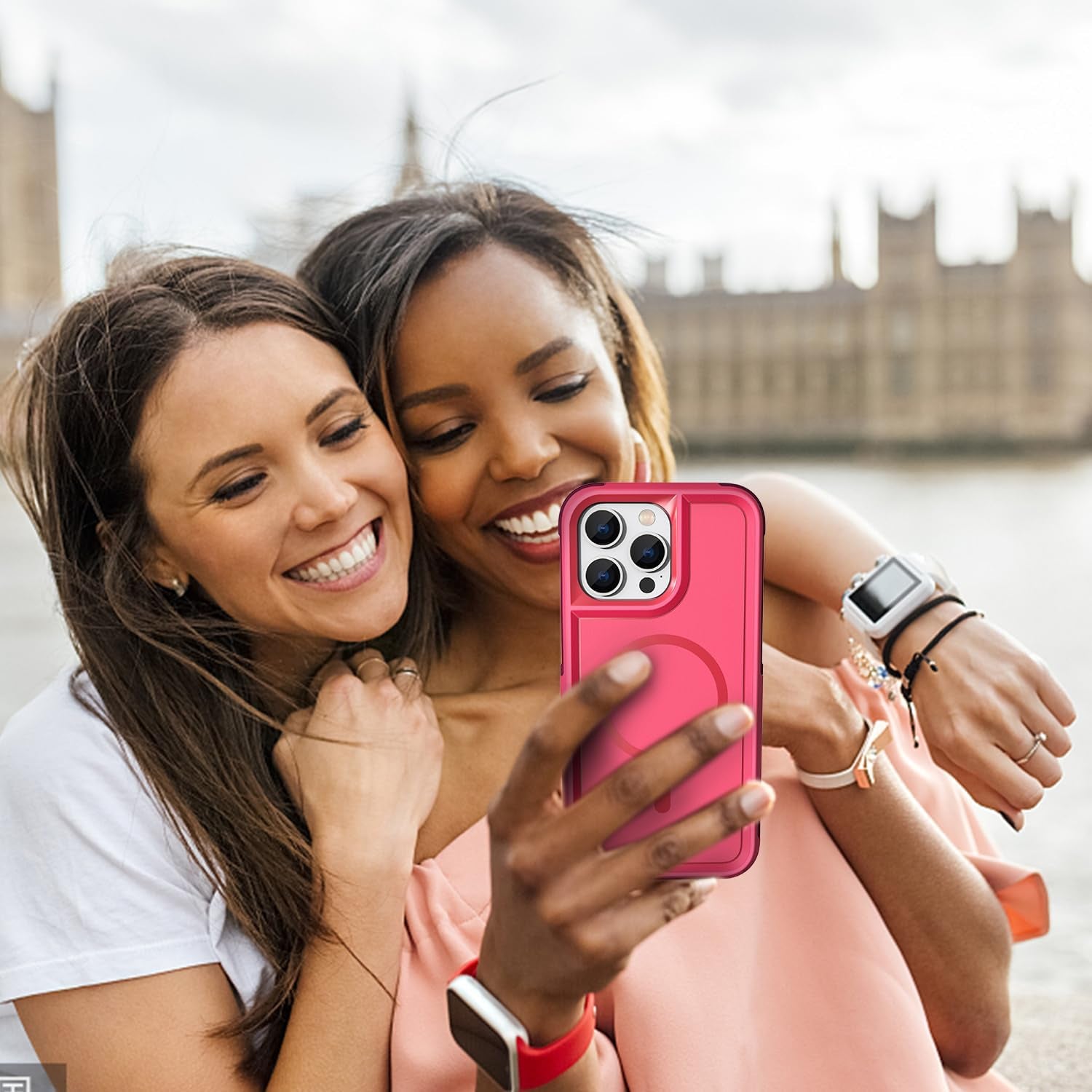 MAXCURY Magnetic for Iphone 15 Pro Max Phone Case, 2 in 1 Shockproof Dropproof Heavy Duty Protection Full Body Rugged Slim & Tough Durable Cover [Compatible with Magsafe] (Rose/Crimson)  MAXCURY   