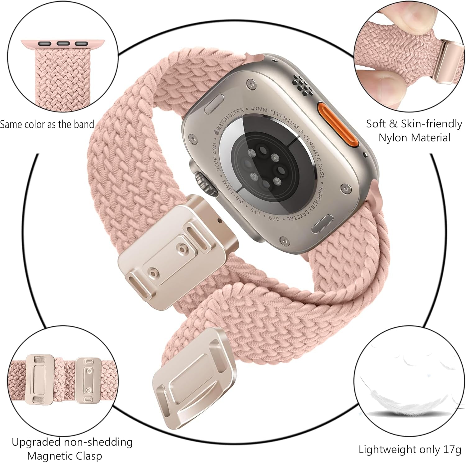4 Pack Braided Magnetic Band Compatible with Apple Watch Women Men Kids 49Mm 45Mm 44Mm 42Mm 41Mm 40Mm 38Mm, Stretchy Nylon Sport Loop Strap for Iwatch Ultra 2/1 Series 9 8 SE 7 6 5 4 3 2 1