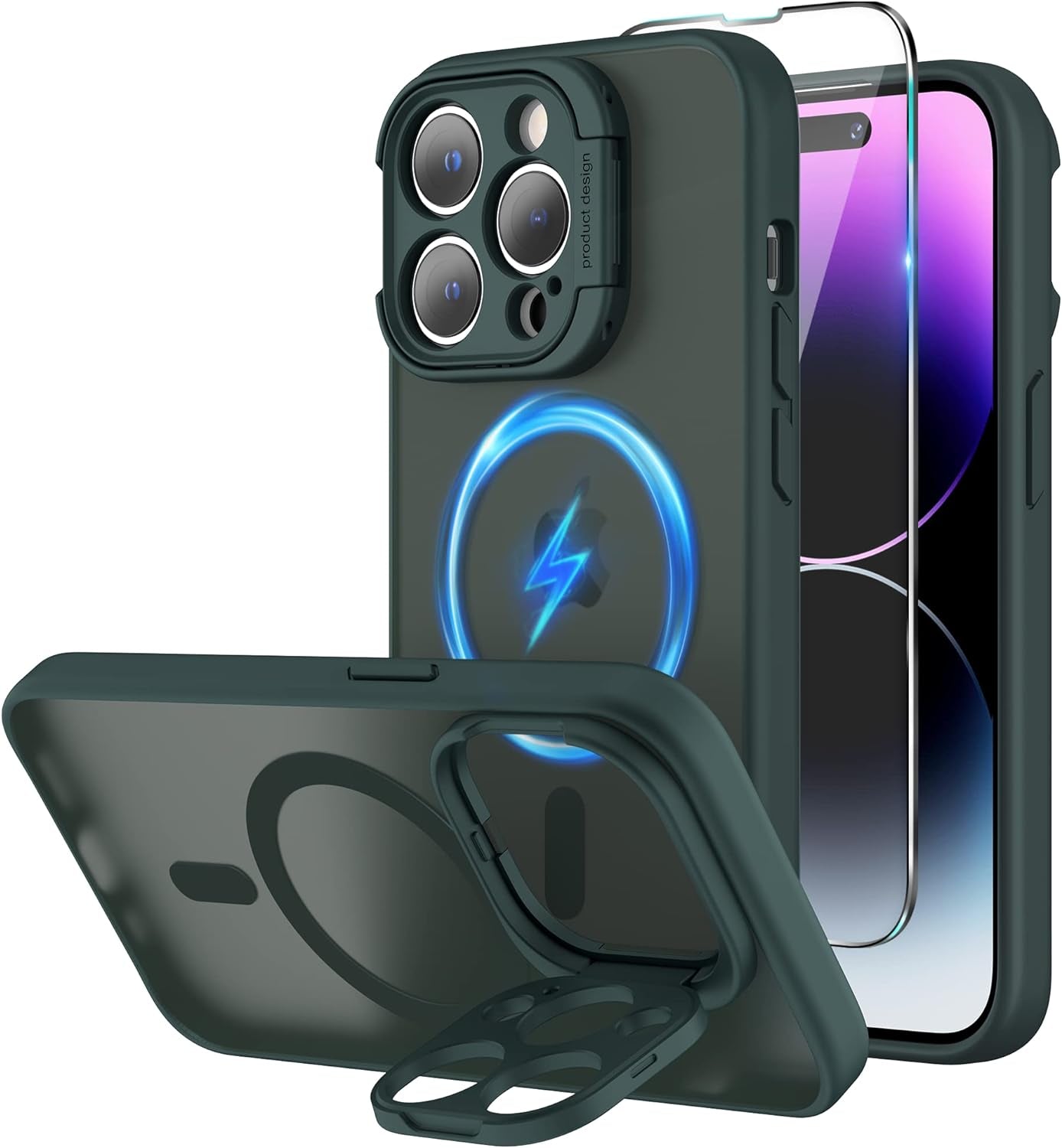 Niunisi Magnetic Case for Iphone 14 Pro Case 6.1-Inch (2022), Slim Kickstand with Screen Protector Compatible with Magsafe Shockproof Translucent Matte Cases Phone Case Cover, Black  Niunisi   