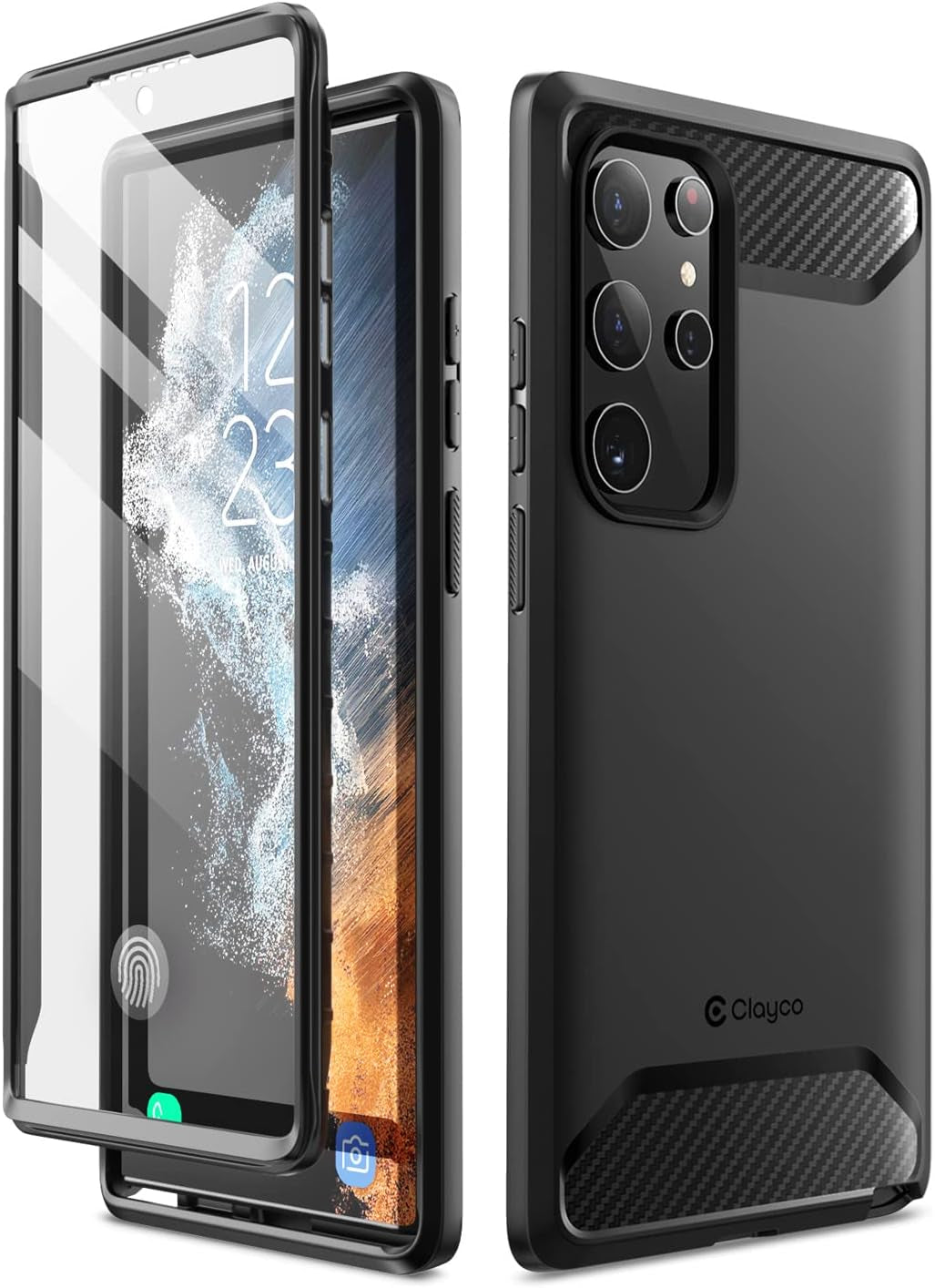 Clayco Xenon Case for Samsung Galaxy S22 Ultra 5G, [Built-In Screen Protector] Full-Body Rugged Cover Compatible with Fingerprint Reader, 6.8 Inch 2022 Release (Blue)