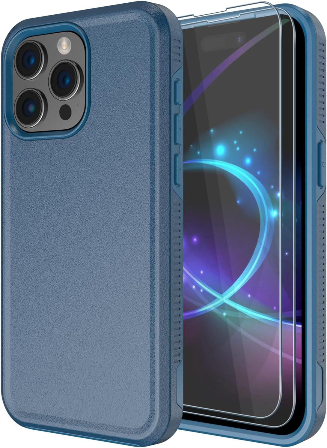 Diverbox for Iphone 15 Pro Case [Tempered Glass Screen Protector] [Shockproof] [Dropproof] Heavy Duty Protection Phone Case Cover for Apple Iphone 15 Pro 6.1 Inch (Black-2In1)  Diverbox Blue-2In1  