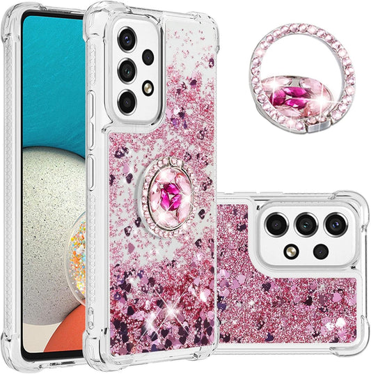 Ccsmall for Samsung Galaxy A53 5G Glitter Case with Ring Holder, Bling Sparkle Floating Liquid Soft TPU Cushion Fashion Girly Women Girls Clear Case Cover for Samsung Galaxy A53 5G LSZ Rose Gold
