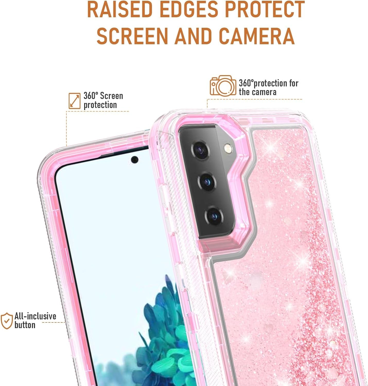 Asuwish Phone Case for Samsung Galaxy S22 plus S22+ 5G with Screen Protector Bling Liquid Glitter Clear Hybrid Military Grade Protective Heavy Duty Cell Cover S22+5G S22Plus 22S + S 22 22+ Girls Pink