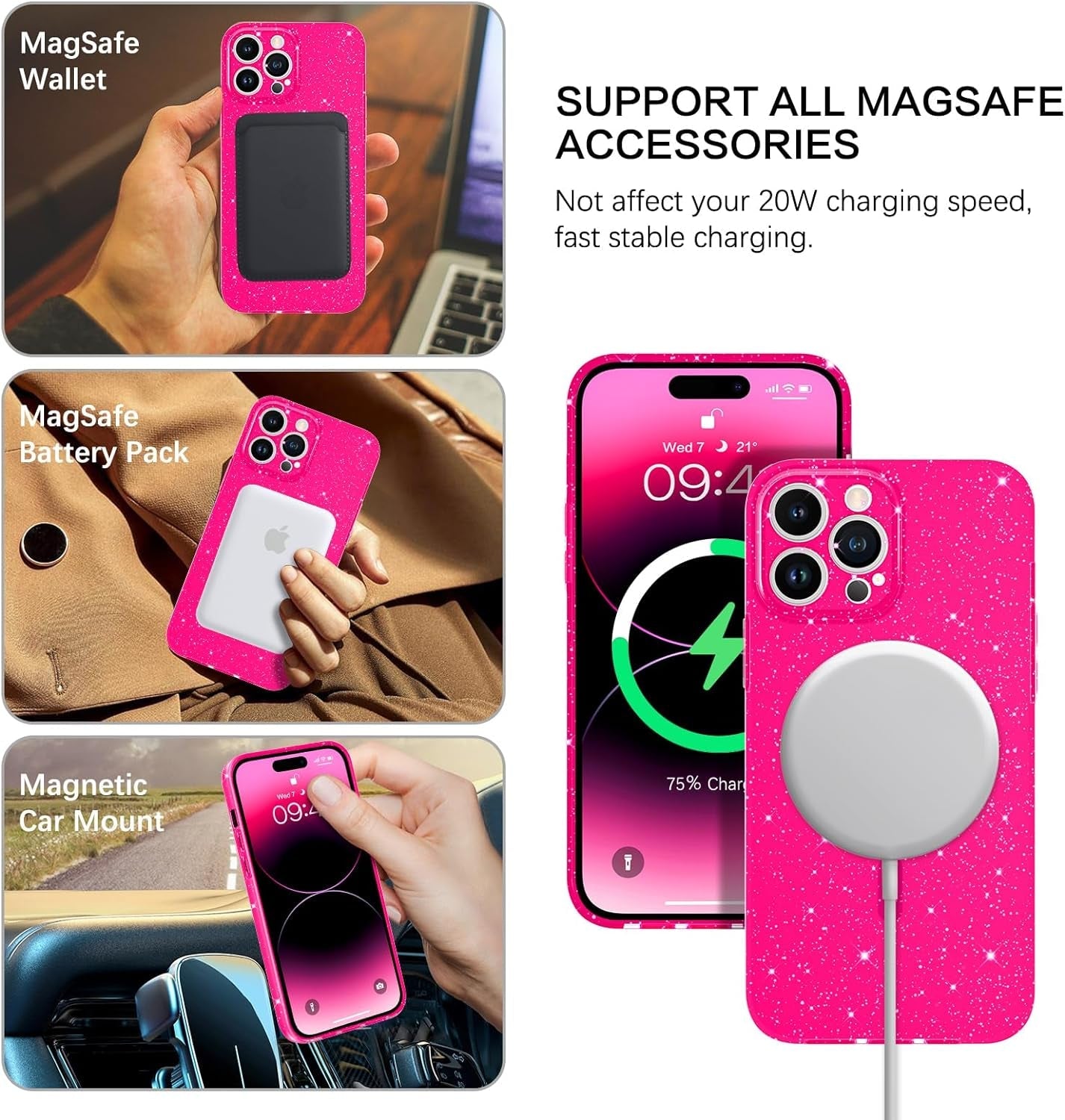 BENTOBEN Iphone 14 Pro Max Case, Phone Case Iphone14 Pro Max Magnetic Case Compatible with Magsafe Glitter Sparkle Shockproof Anti-Scratch Protective Case for Iphone 14 Pro Max 6.7’’ Hot Pink  BENTOBEN   