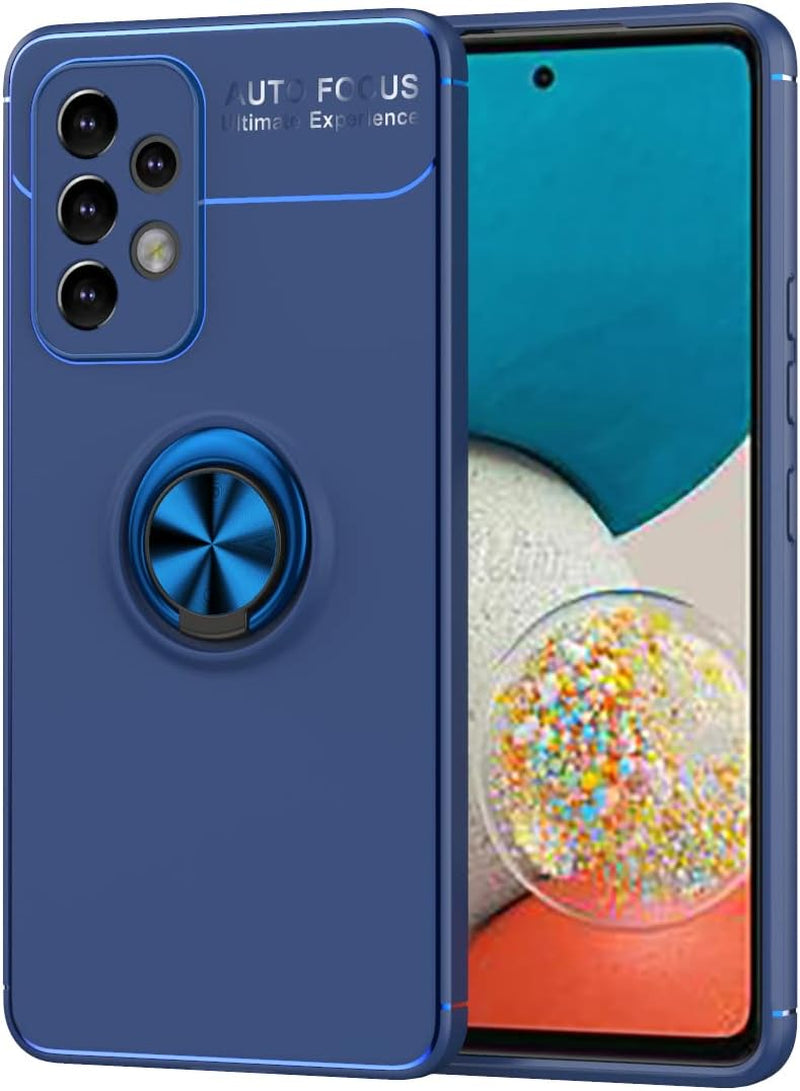 Asuwish Phone Case for Samsung Galaxy A53 5G 2022 with Tempered Glass Screen Protector Cover and Ring Holder Stand Slim Protective Cell Accessories Gaxaly A53 G5 Galaxies 53A SM A536U Women Men Blue