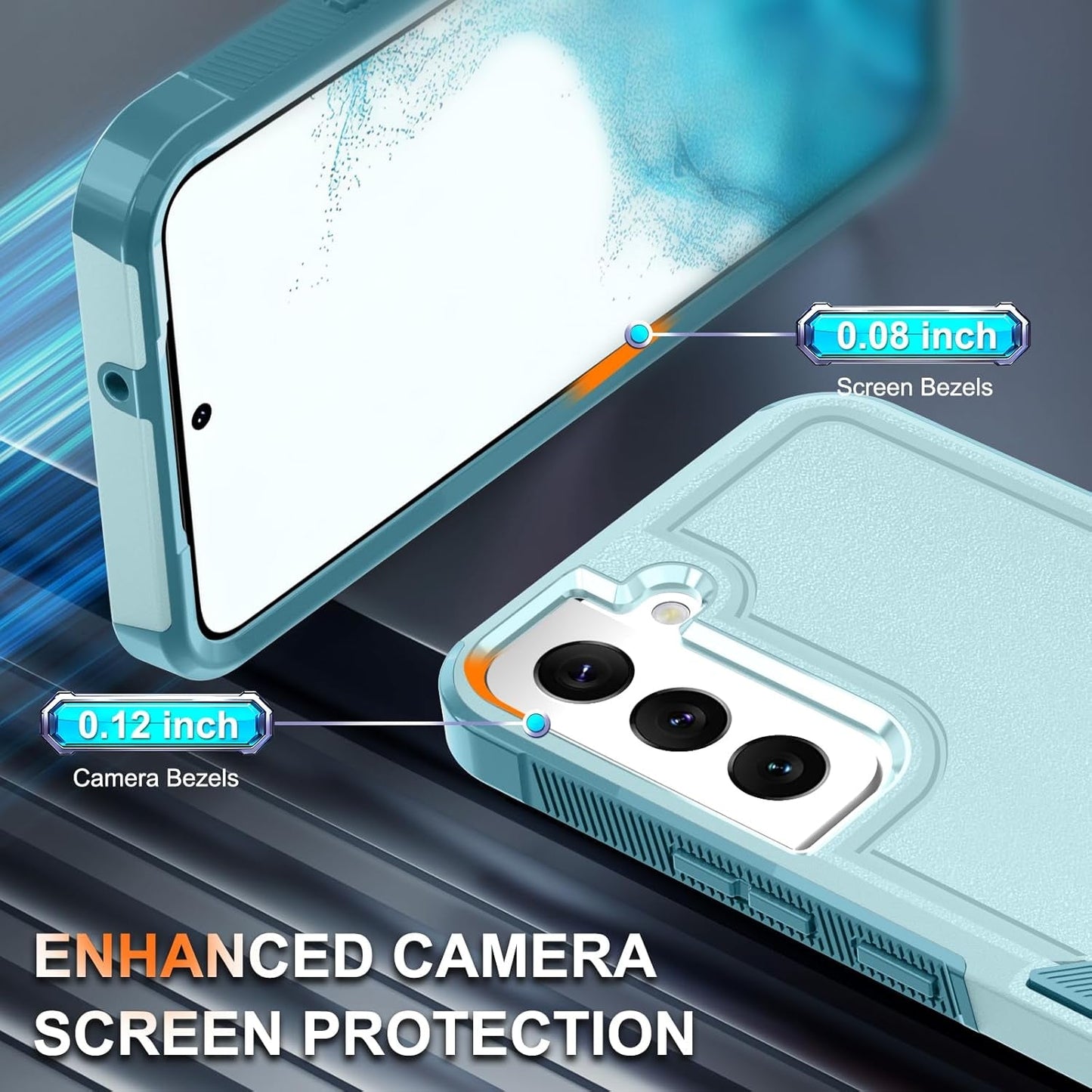 For Samsung Galaxy S22 Case, Full Body Heavy Duty Rugged Shockproof Protective Phone Cover with Lanyard Strap, Tempered Glass Screen Protector and Camera Lens Cover, Mint Green