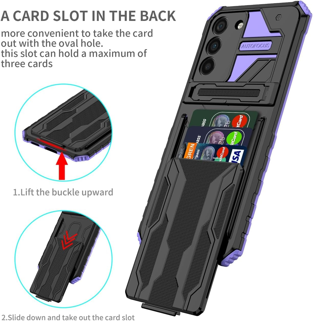 Case for Galaxy S22 plus Case,Samsung S22+ SM-S906U Case with Screen Protector, Wallet Detachable Credit Card Holder Built-In Stand Protective Phone Cover for Samsung Galaxy S22+ 5G Purple