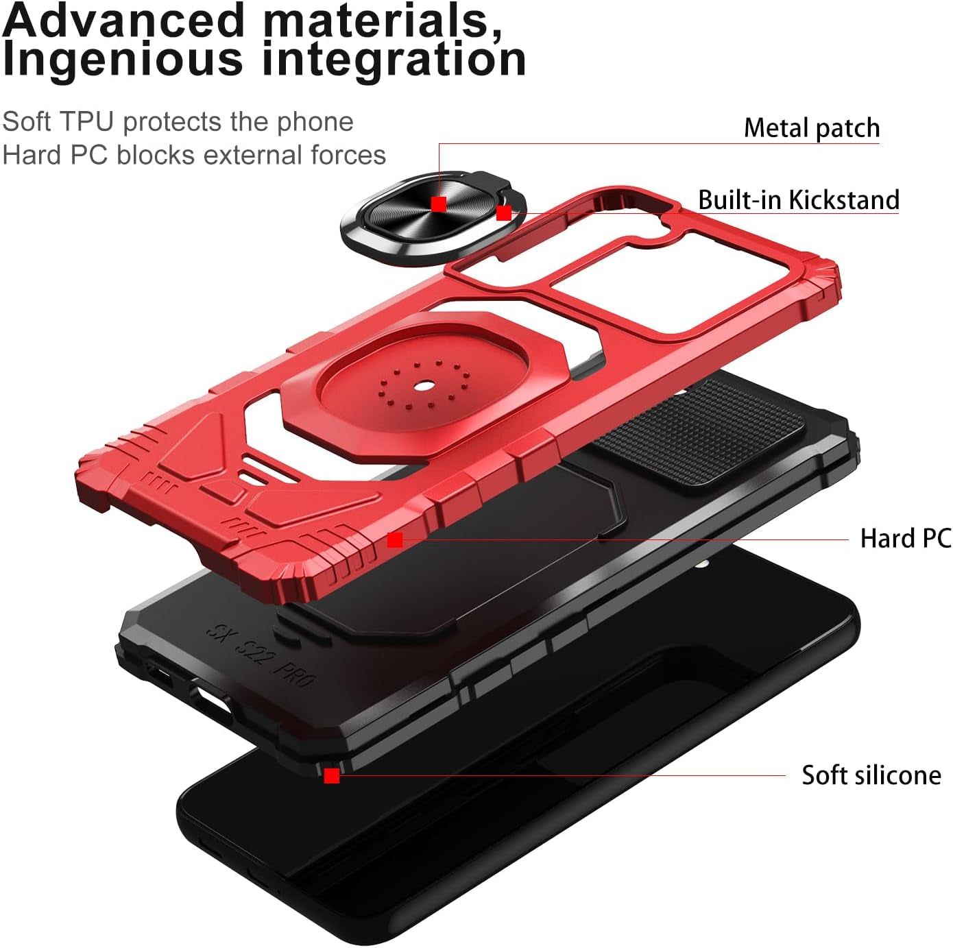 For Samsung Galaxy S22 plus Case with Kickstand Ring Magnetic Holder Military Grade for Galaxy 22+ plus Case Protective Shockproof Case Armor Cover for Galaxy S22 plus Phone Case (Red)