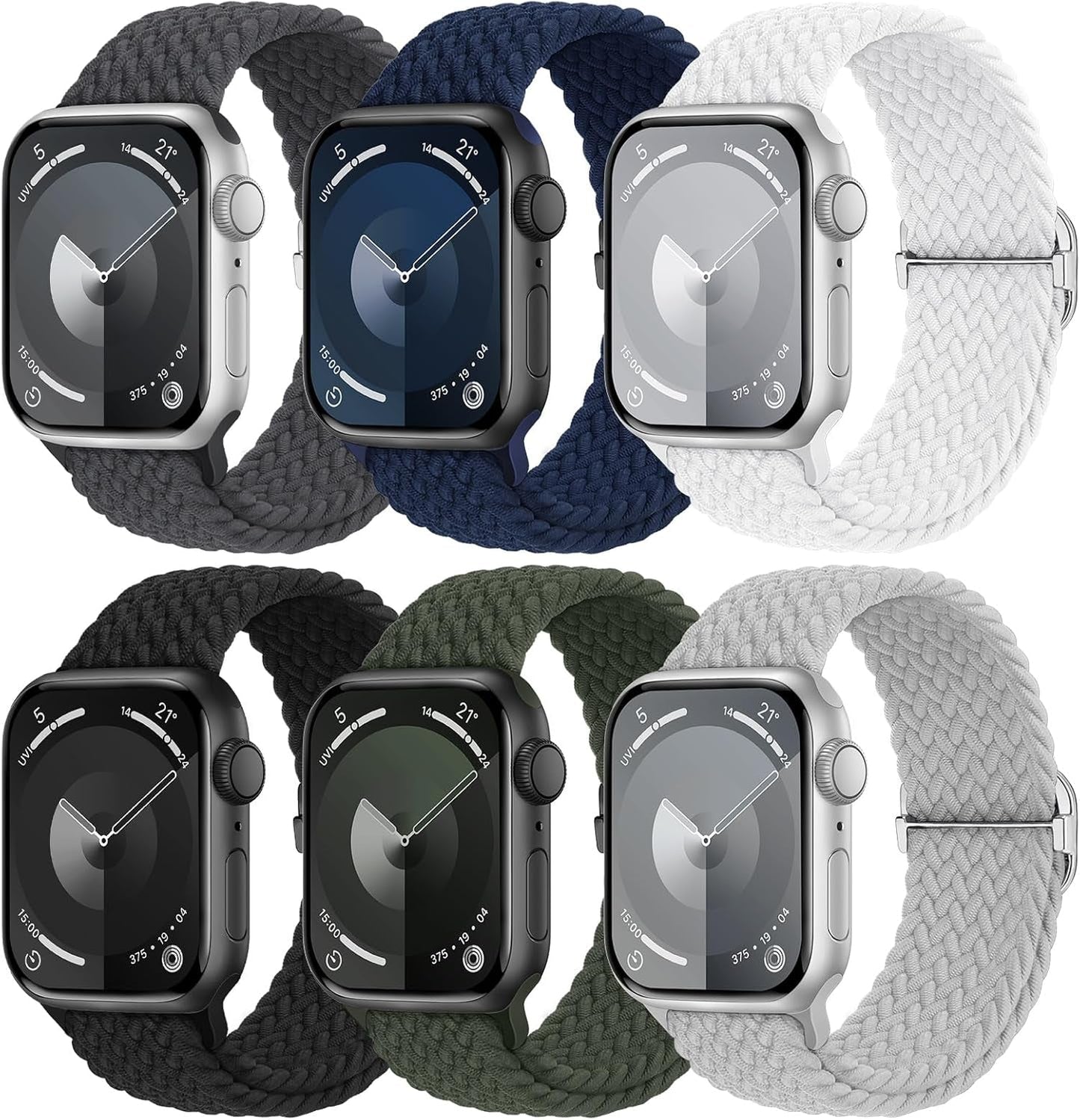 6 Pack Braided Stretchy Bands Compatible with Apple Watch Band 38Mm 40Mm 41Mm 42Mm 44Mm 45Mm 49Mm Women Men, Adjustable Nylon Solo Loop Elastic Straps for Iwatch Series 9 8 7 6 5 4 3 2 1 SE Ultra