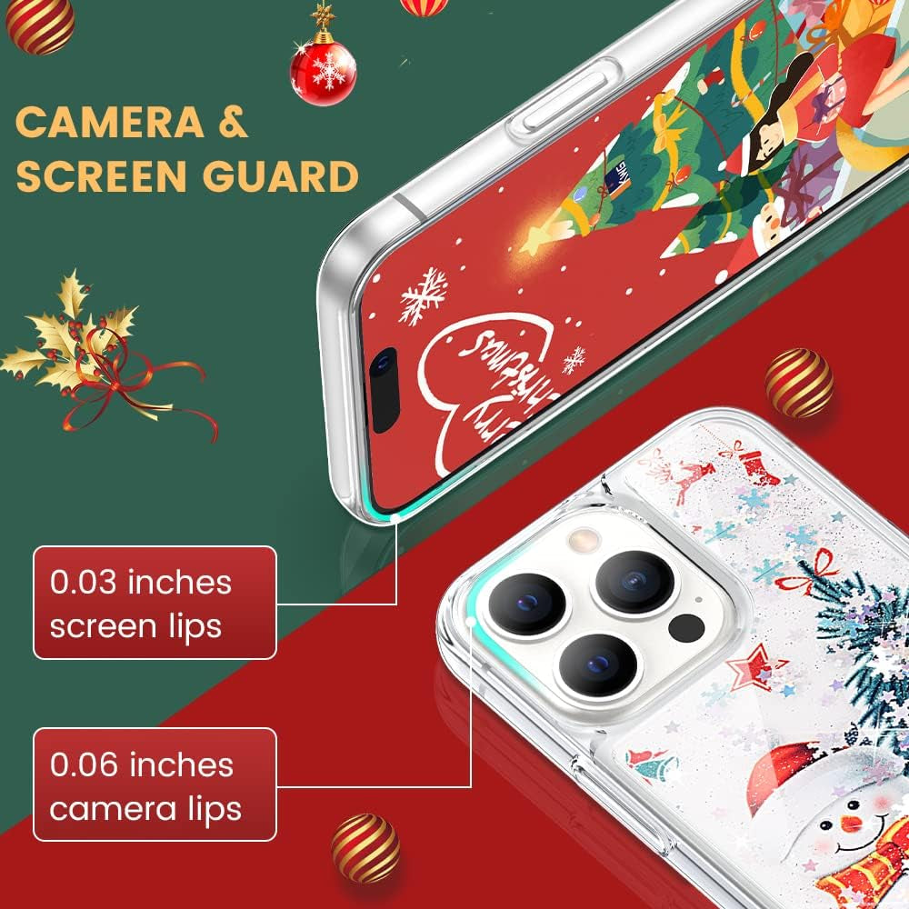 Caka for Iphone 14 Pro Case, Iphone 14 Pro Case Glitter Christmas for Women Girls Girly Bling Sparkle Flowing Floating Snowflake Quicksand Clear Phone Case Cover for Iphone 14 Pro 6.1 Inch Snowman  Caka   