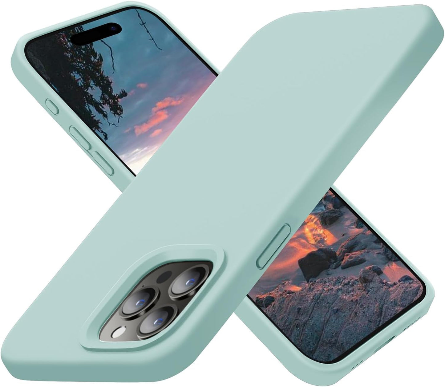 Cordking Designed for Iphone 15 Pro Case, Silicone Ultra Slim Shockproof Protective Phone Case with [Soft Anti-Scratch Microfiber Lining], 6.1 Inch, Alpine Green  Cordking Mint Green  