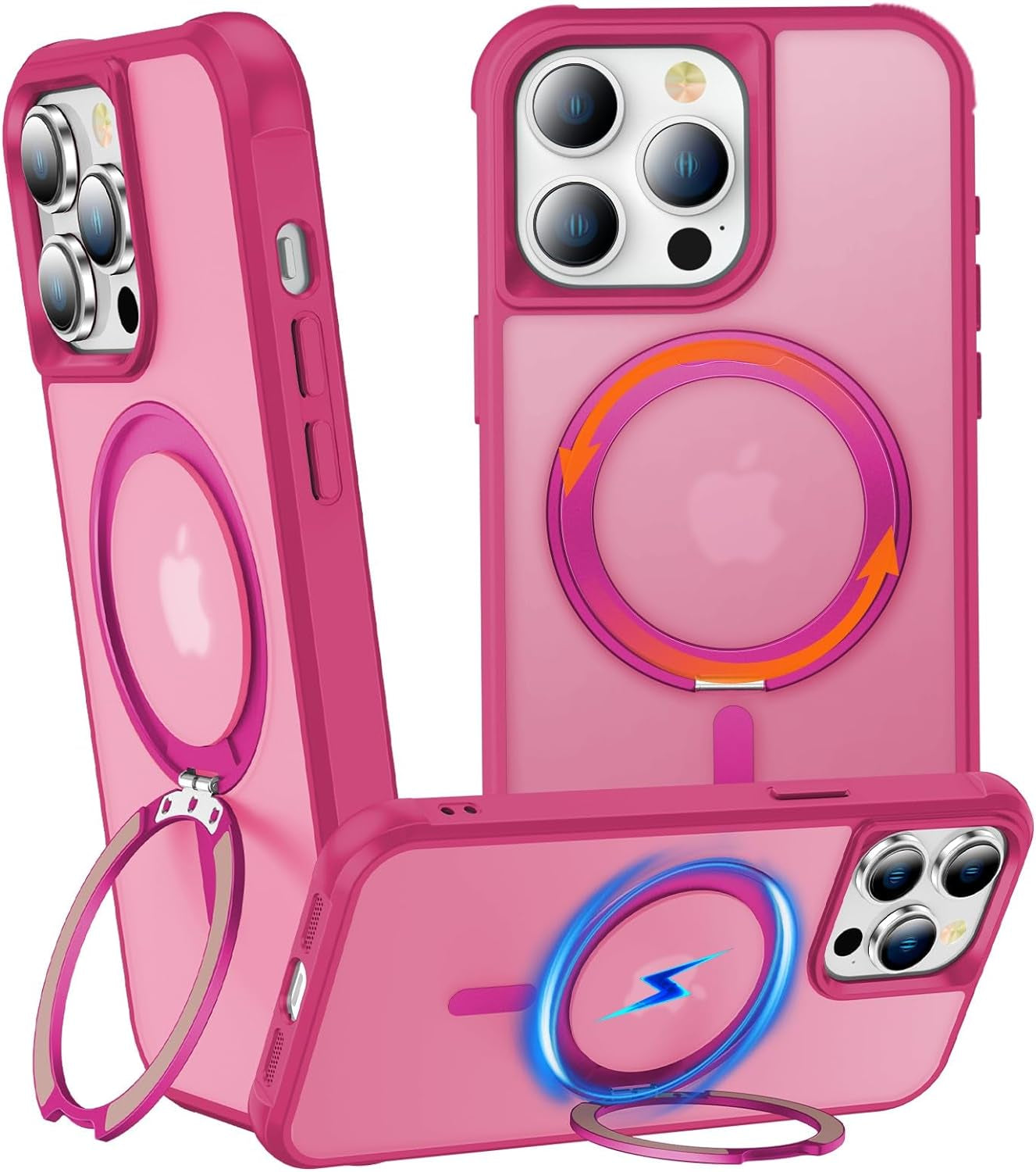 Chaofeng 360° Rotatable Stand for Iphone 15 Pro Case with Magnetic [Military Grade Drop Tested][Adjustable Kickstand] Ring Translucent Slim Hard Back Soft Edge, Purple  CHAOFEnG Rose Gold Iphone 15 Pro 