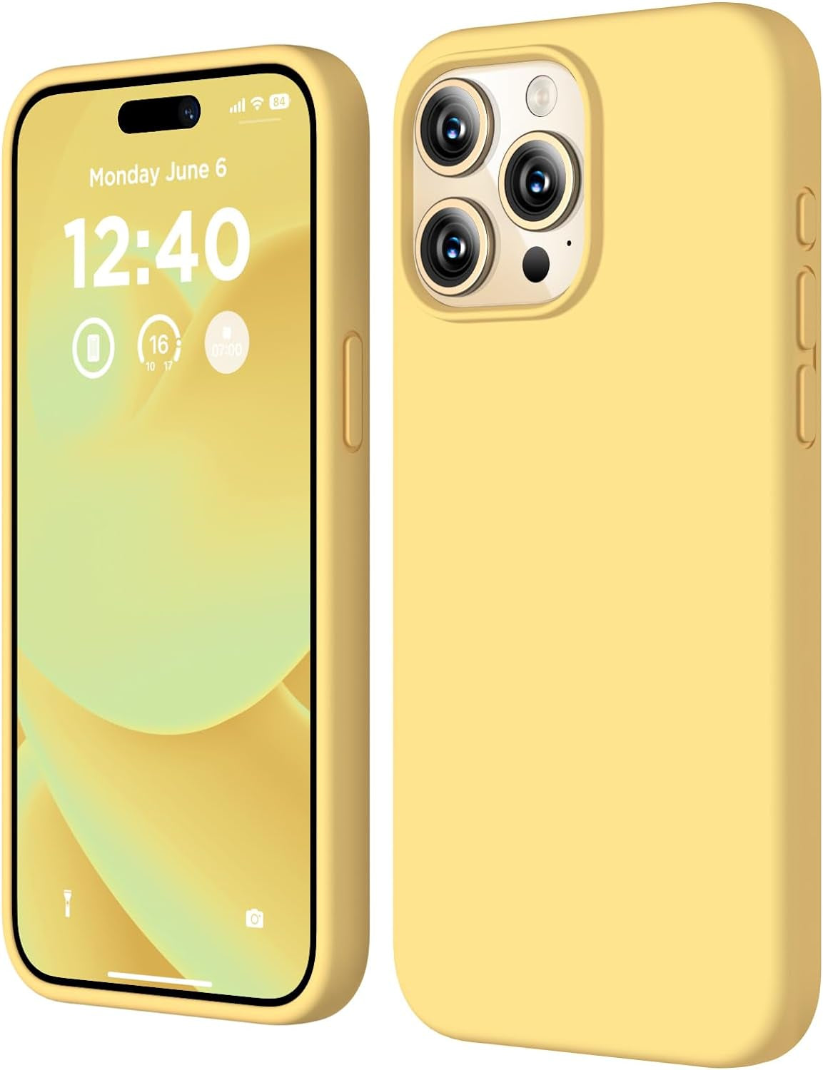 COFFKER Compatible with Iphone 15 Pro Case, Liquid Silicone Case, Full Body Shockproof Protective Cover Slim Thin Phone Case with Soft Anti-Scratch Microfiber Lining, 6.1 Inch-Orange  COFFKER Yellow  