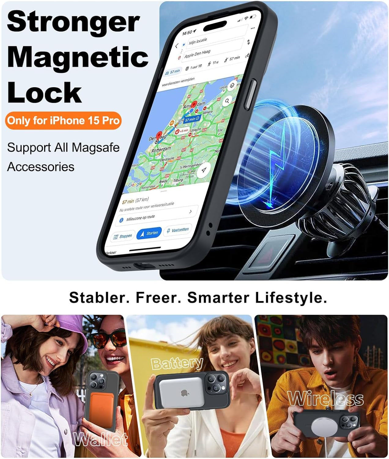 Bosskiss Ultra Strong Magnetic for Iphone 15 Pro Case, [Compatible with Magsafe] [Glass Screen + Camera Protector] Slim Translucent Matte Shockproof Case for Iphone 15 Pro Case 6.1 Inch, Black  BossKiss   