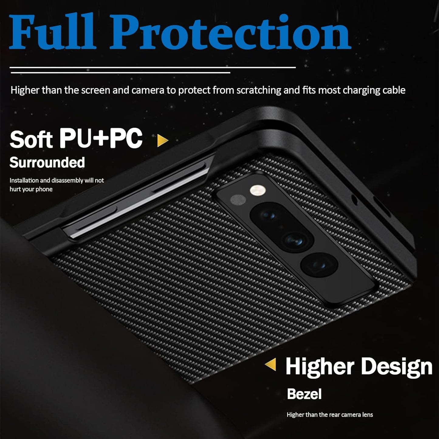 Miimall Compatible for Google Pixel Fold Case, PC + PU Carbon Fiber Pattern [Ultra-Thin Lightweight] [Anti-Fingerprint Heat Dissipation] Anti-Scratch Protector Bumper Case for Pixel Fold, 5G(Black)  Miimall   