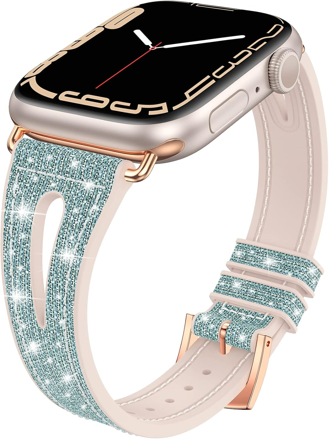 Goton Bling Silicone Band for Apple Watch Bands 49Mm 45Mm 44Mm 42Mm 41Mm 40Mm 38Mm Ultra Ultra2 Series 9 8 7 6 5 4 3 2 1 SE Women, Glitter Strap Accessories Designed for Iwatch All Series