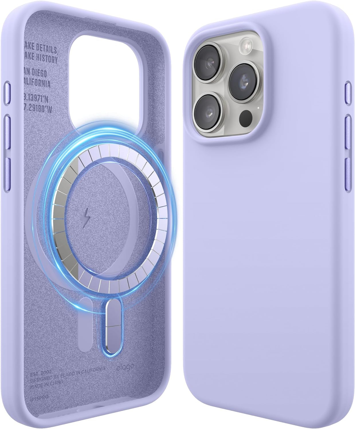 Elago Magnetic Silicone Case Compatible with Iphone 15 Pro Case 6.1 Inch Compatible with All Magsafe Accessories - Built-In Magnets, Soft Grip Silicone, Shockproof (Brown)  elago Purple Iphone 15 Pro 