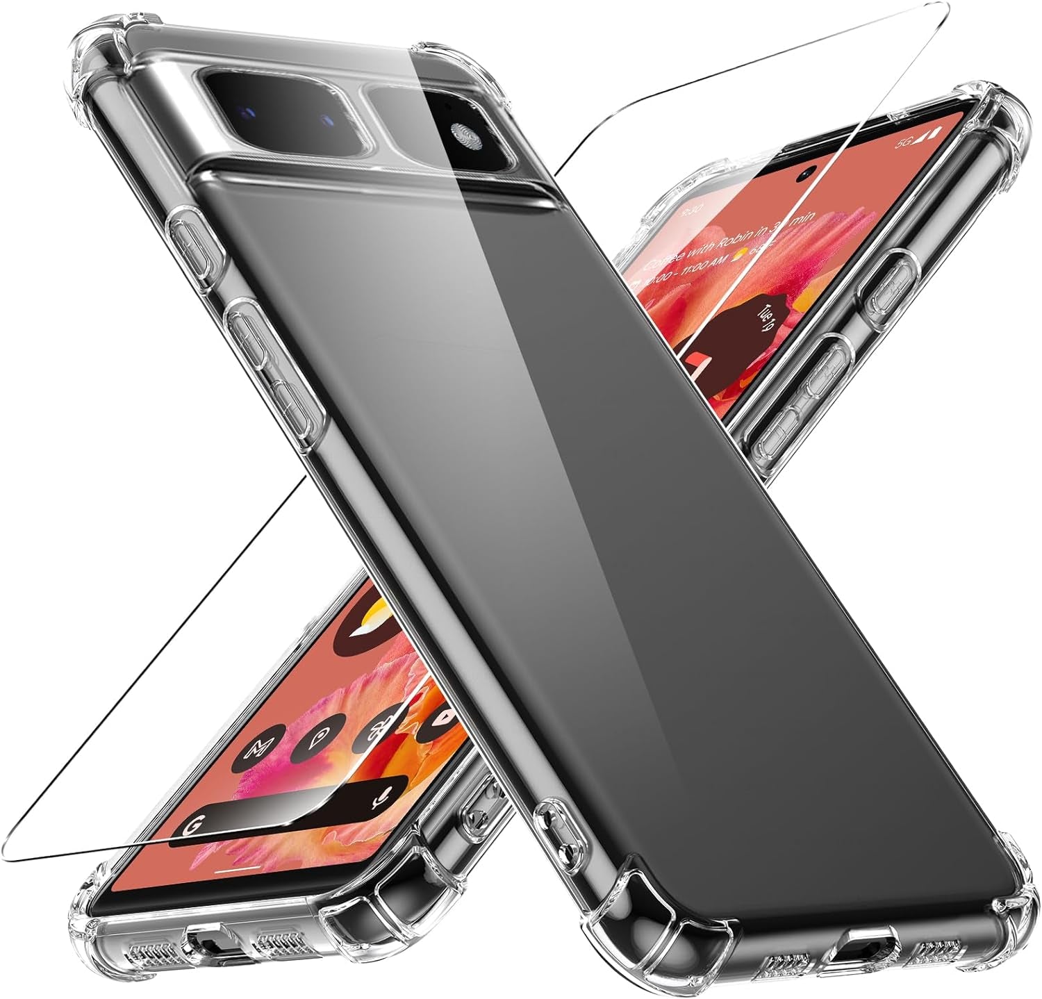 Case for Google Pixel 4A 5G Phone Case, with 1 Piece Screen Protector, TPU Bumper Shockproof Silicone Fullbody Protective Case Cover for Google Pixel 4A 5G, Transparent  Ikziwreo Transparent Google Pixel 6 