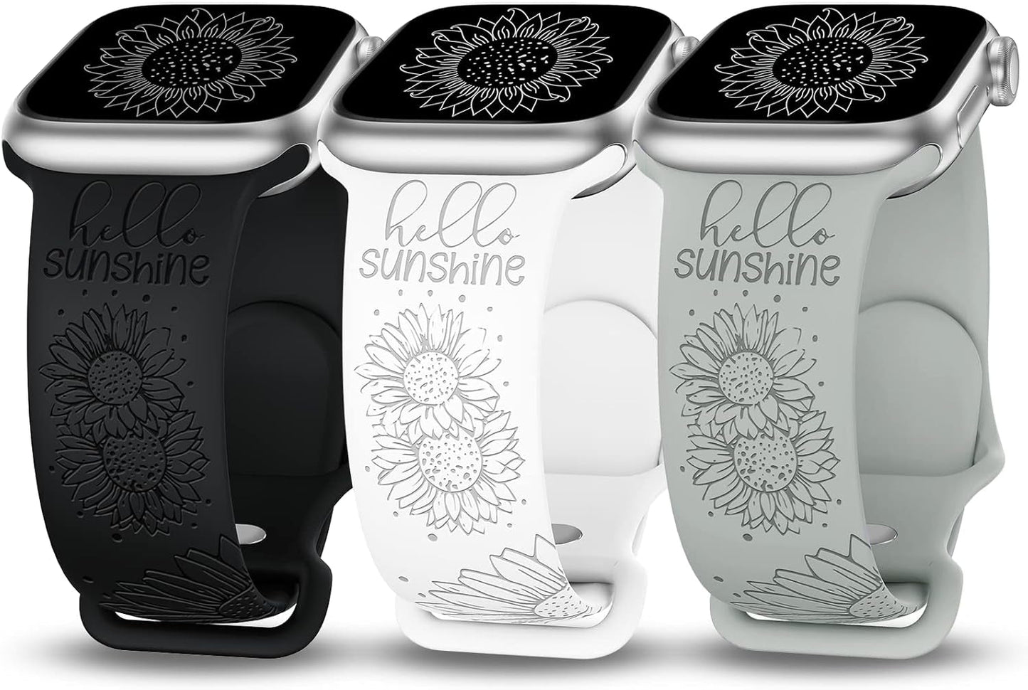 3 Packs Sunflower Engraved Bands Compatible with Apple Watch Bands 45Mm 44Mm 42Mm 49Mm Women Girls, Boho Floral Fancy Fashion Sport Silicone Flower Straps for Iwatch Series 9/Ultra/Se/8/7/6/5/4/3/2/1