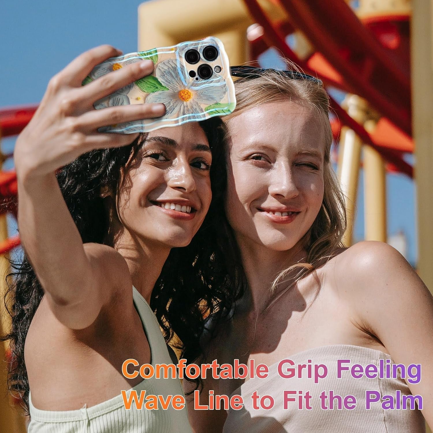 EYZUTAK Case for Iphone 14 Pro, Colorful Retro Oil Painting Flower Leaf Laser Glossy Pattern Cute Curly Wave Edge Exquisite Phone Cover Stylish Durable TPU Protective Case for Girls Women - Blue Green  EYZUTAK   