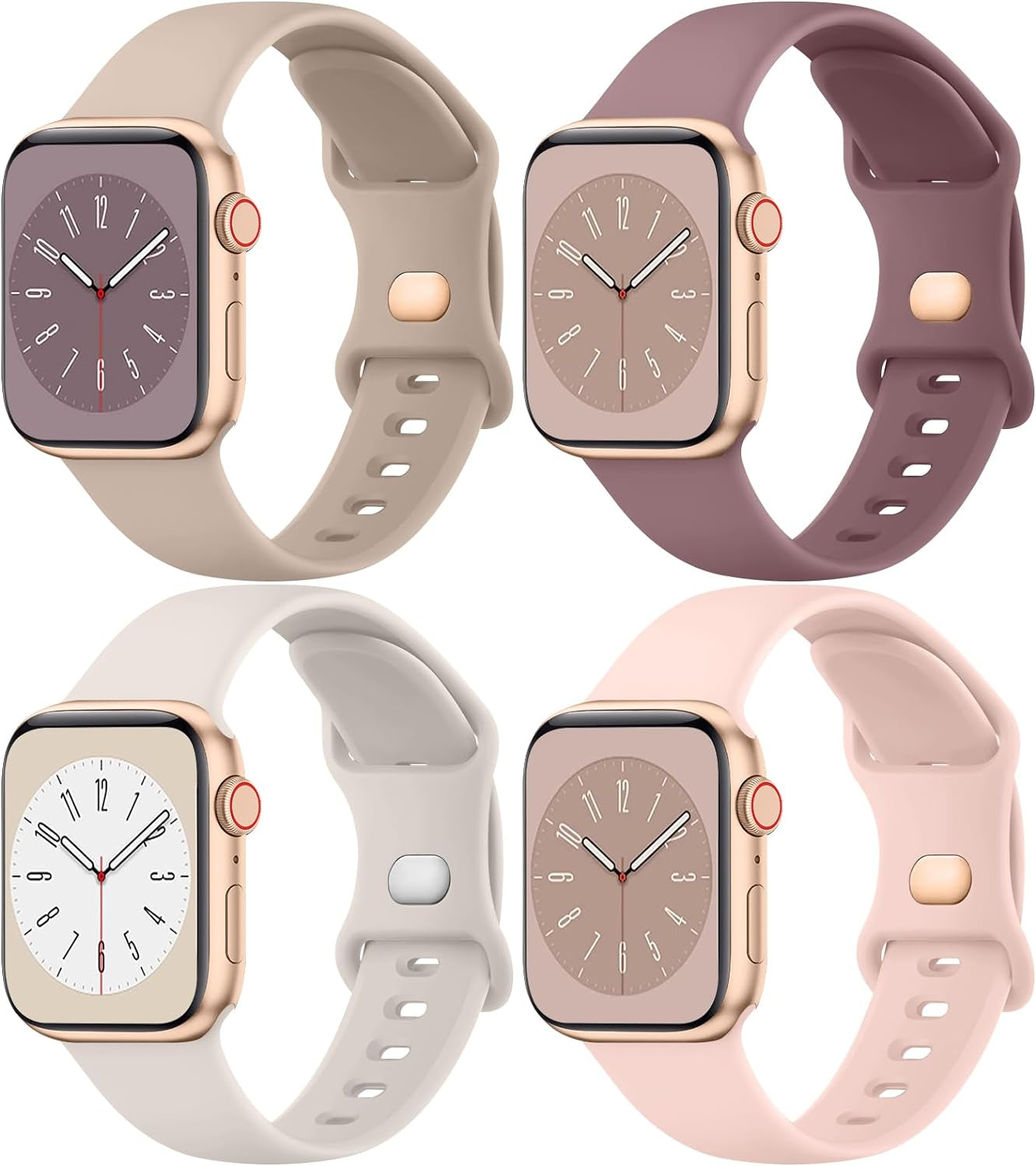 4 Pack Silicone Bands Compatible with Apple Watch Band 38Mm 40Mm 41Mm 42Mm 44Mm 45Mm 49Mm, Soft Waterproof Wristbands Sport Straps for Iwatch Series 9 Ultra SE 8 7 6 5 4 3 2 1 Women Men