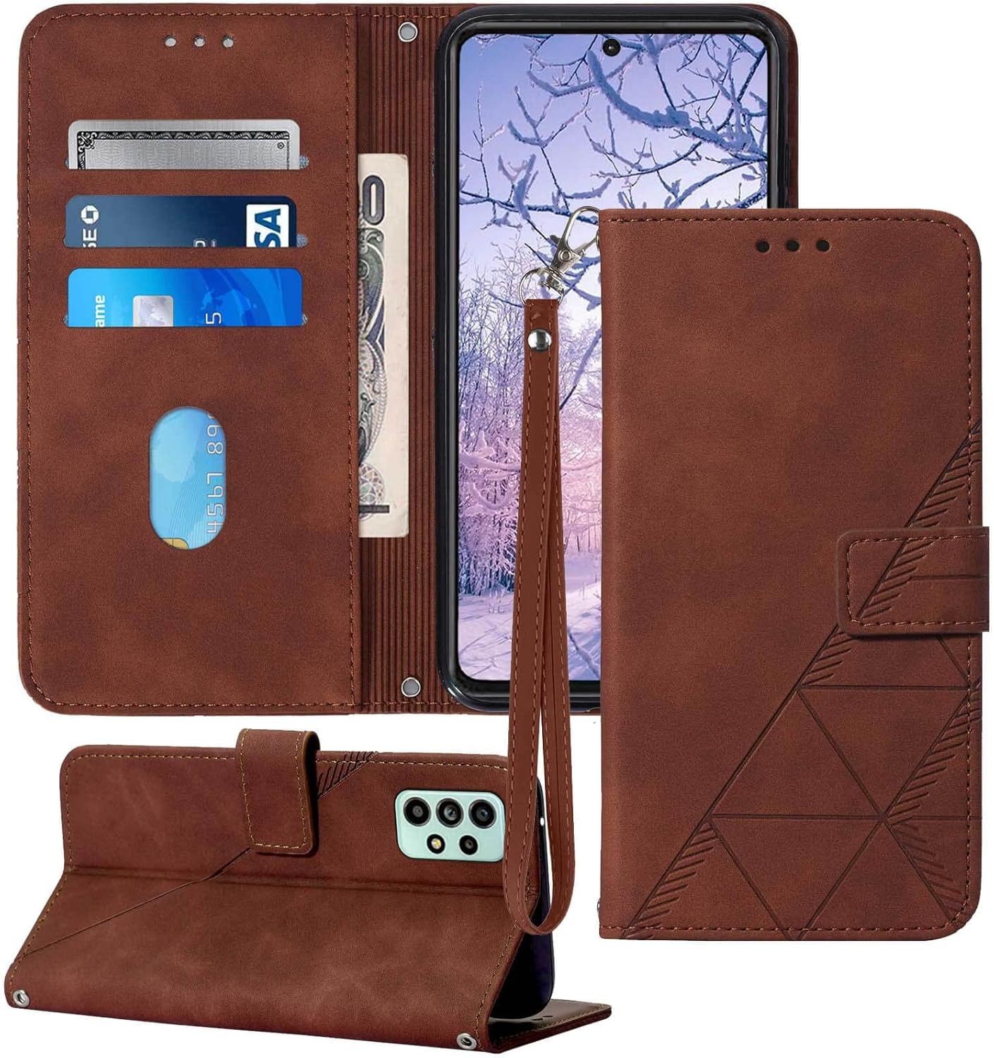 For Samsung A53 5G Case Wallet,[Kickstand][Wrist Strap][Card Holder Slots] A53 5G Phone Case,Tpu Interior Protective PU Leather Flip Cover (Brown)