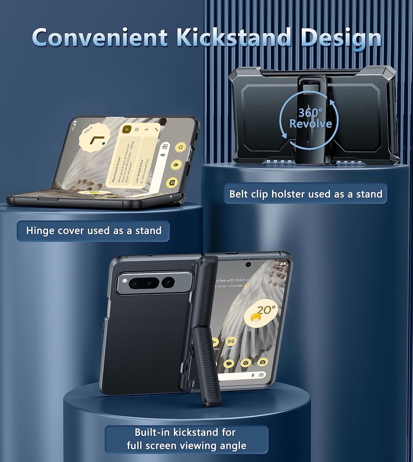 FNTCASE for Google Pixel Fold Case: Rugged Shockproof Cover with Kickstand & Holster | Drop Proof Hinge Protection Screen Protector Military Grade Tough Slim Protective 5G Phone Shell Black  FNTCASE   