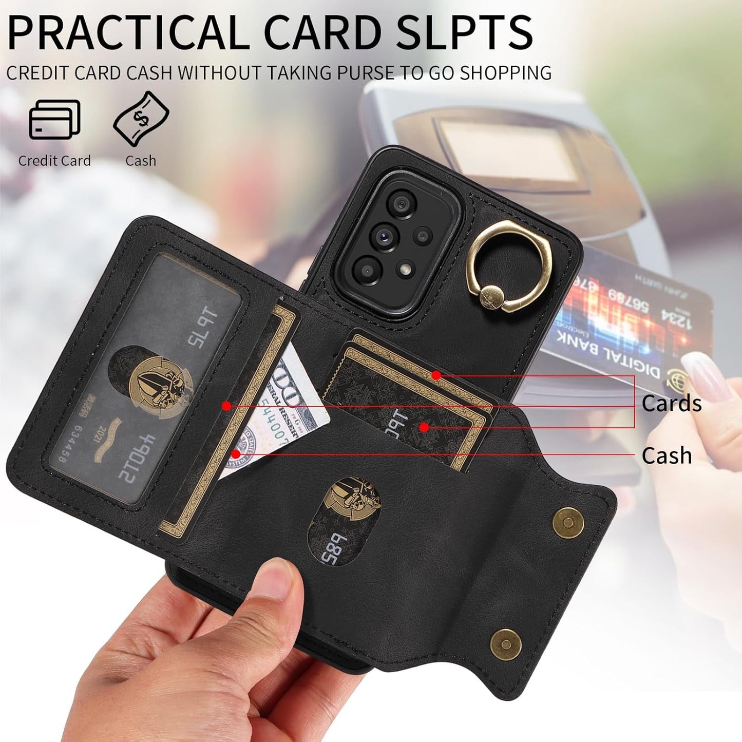 Asuwish Phone Case for Samsung Galaxy A53 5G Wallet Cover with Tempered Glass Screen Protector and Ring Stand Credit Card Holder Slot Leather Cell a 53 G5 53A SM A536U 6.5" 2022 Women Girls Men Black