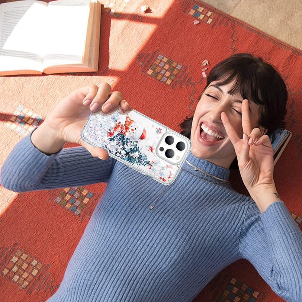 Caka for Iphone 14 Pro Case, Iphone 14 Pro Case Glitter Christmas for Women Girls Girly Bling Sparkle Flowing Floating Snowflake Quicksand Clear Phone Case Cover for Iphone 14 Pro 6.1 Inch Snowman  Caka   