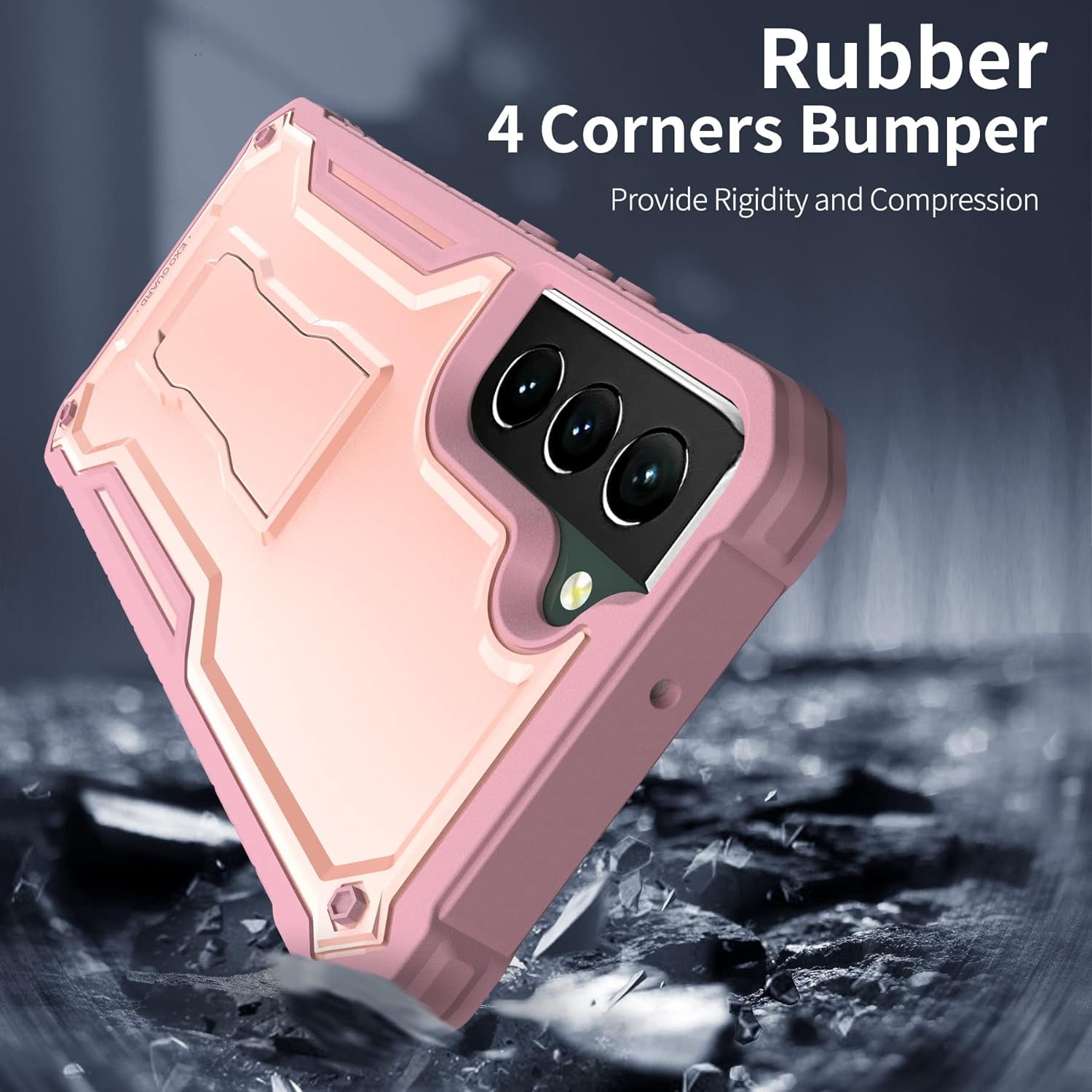 Exoguard for Samsung Galaxy S22 plus Case, Rubber Shockproof Heavy Duty Case with Screen Protector for Samsung S22 plus Phone, Built-In Kickstand (Pink)