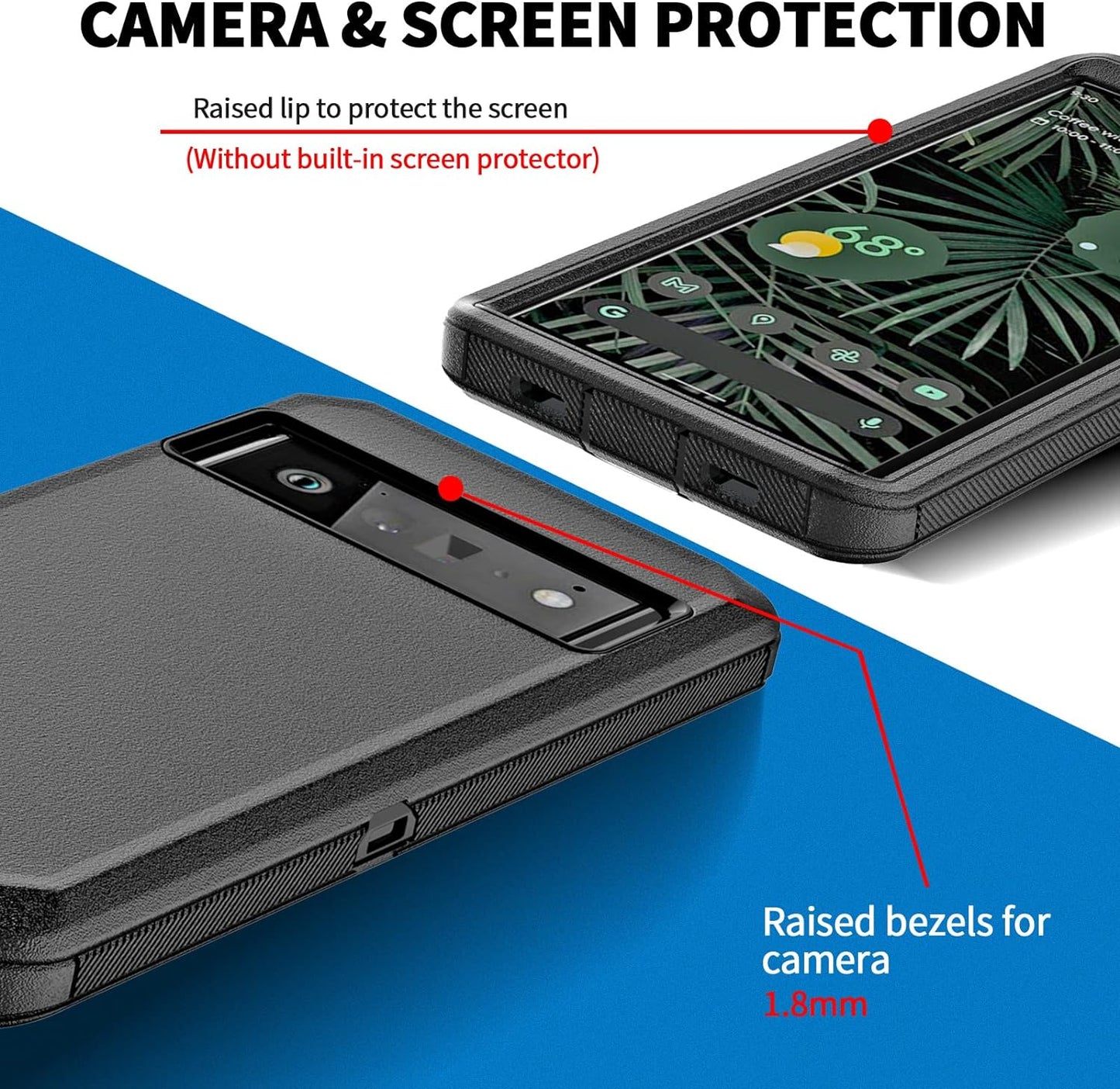 Anloes Case for Google Pixel 6, Pixel 6 Phone Case Heavy Duty Shockproof Dustproof Rugged Defender Protective, 3 in 1 Bumper Cover for Pixel 6 5G Black(Without Screen Protector)  Anloes   