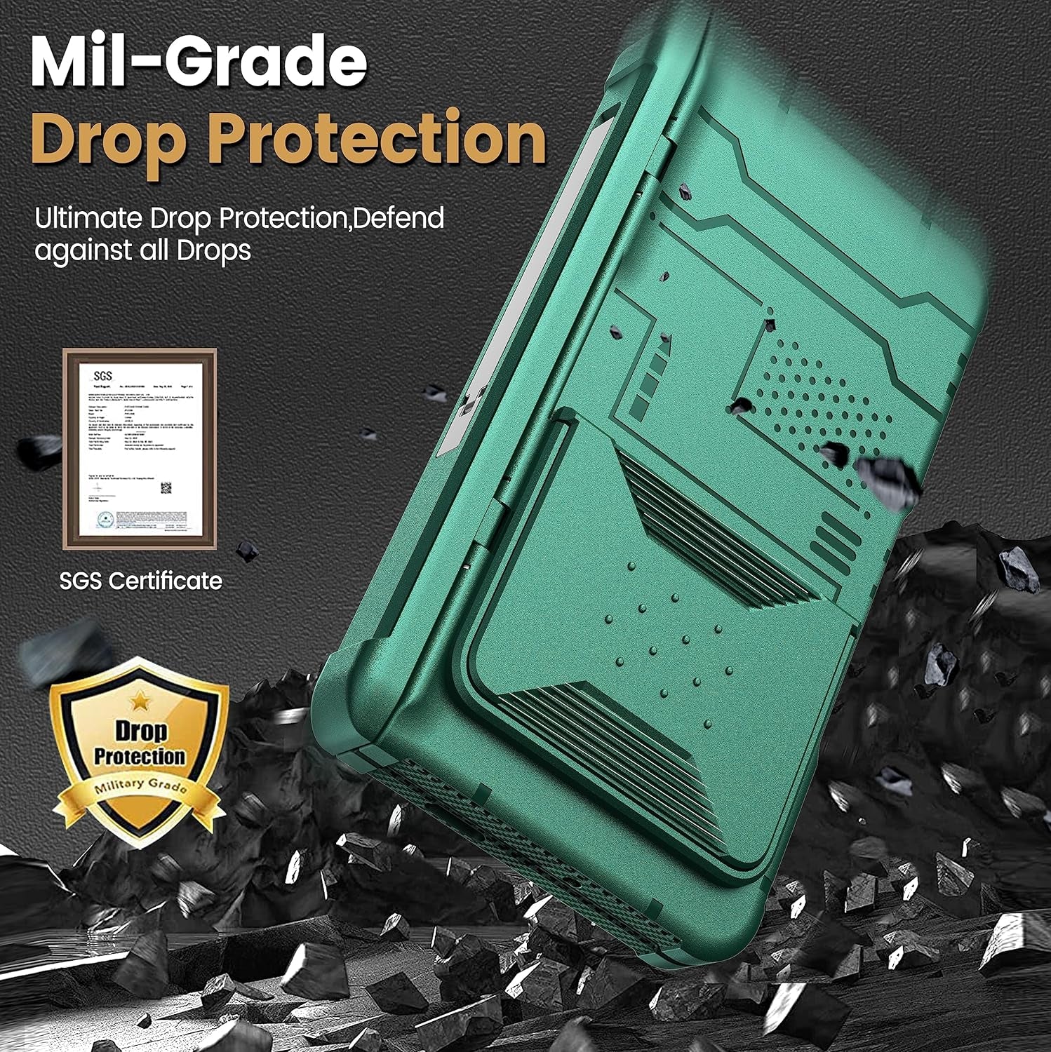 Google Pixel Fold Case with Hinge Protection, Build-In [ Front Screen Protector ] [ Foldable Kickstand & Camera Cover ] Hard PC Full Body Protection for Pixel Fold 5G, Green  X-FOUR   