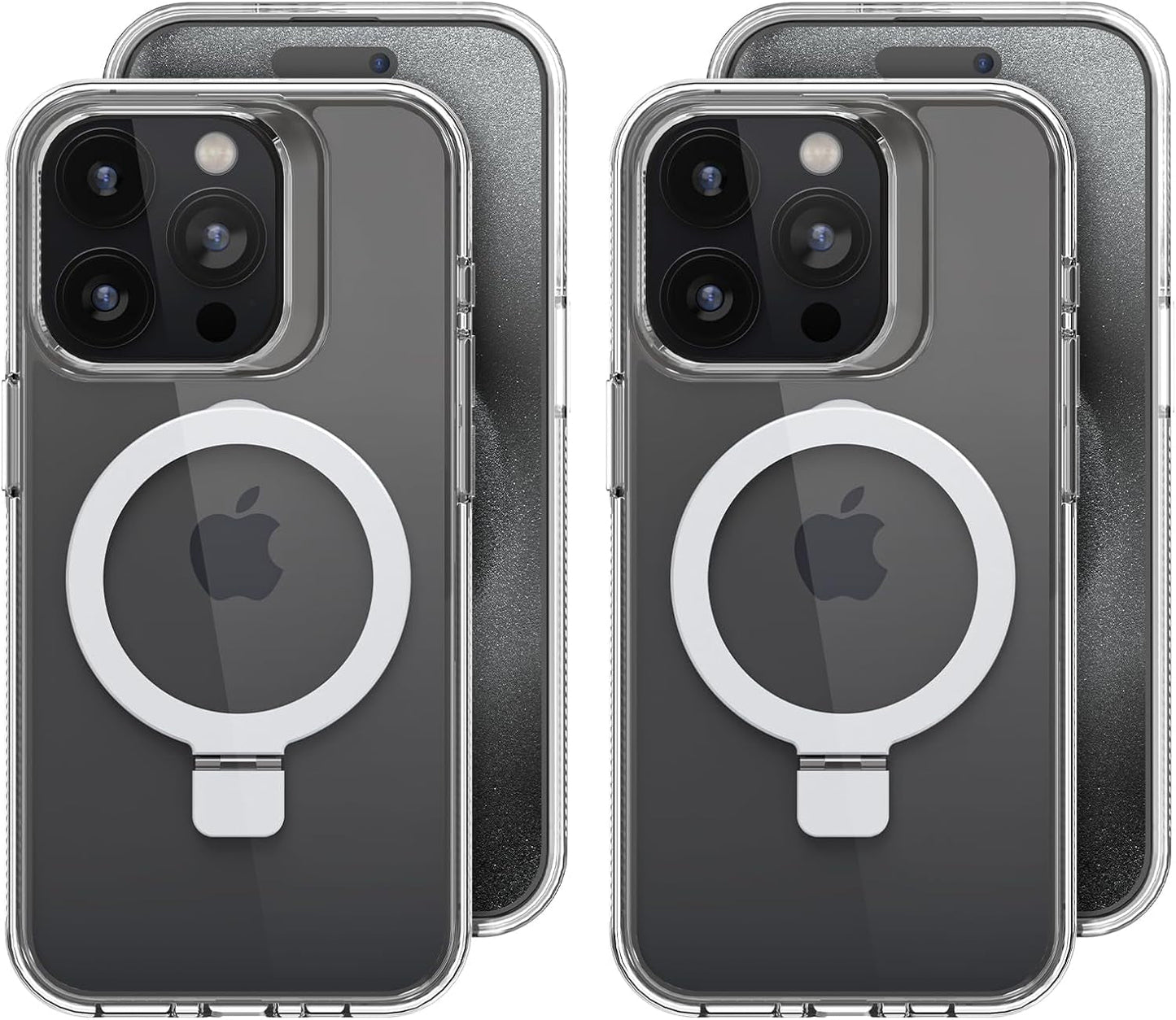 Nebulium for Iphone 15 Pro Case with Stand Magnetic, Invisible Stand Clear Slim Shockproof Drop Protective Phone Case 6.1 Inch, [Anti-Yellowing] [Military Drop Protection] [Compatible with Magsafe]  nebulium 2 Pack: Clear+Clear Iphone 15 Pro 