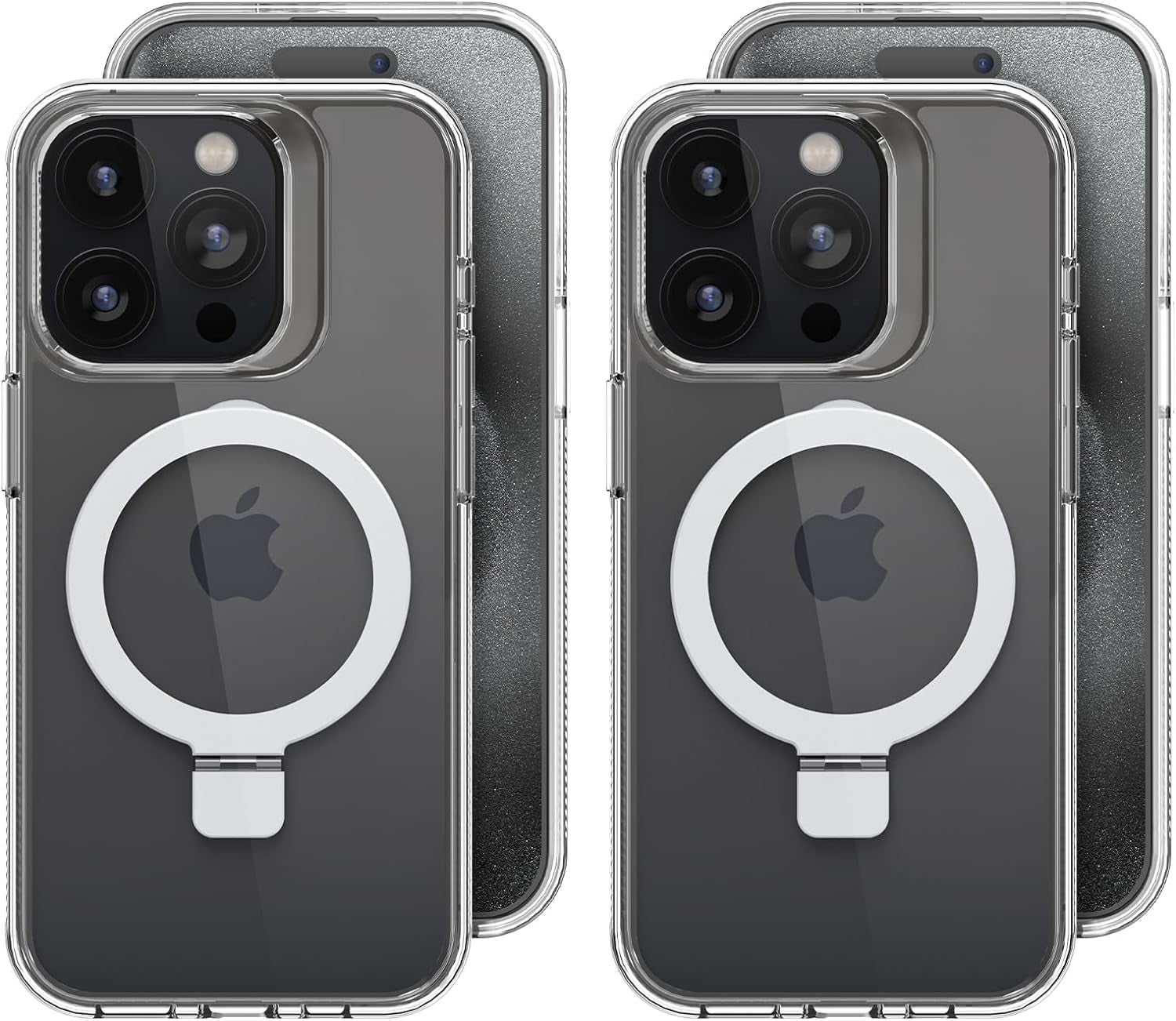 Nebulium for Iphone 15 Pro Case with Stand Magnetic, Invisible Stand Clear Slim Shockproof Drop Protective Phone Case 6.1 Inch, [Anti-Yellowing] [Military Drop Protection] [Compatible with Magsafe]  nebulium 2 Pack: Clear+Clear Iphone 15 Pro 