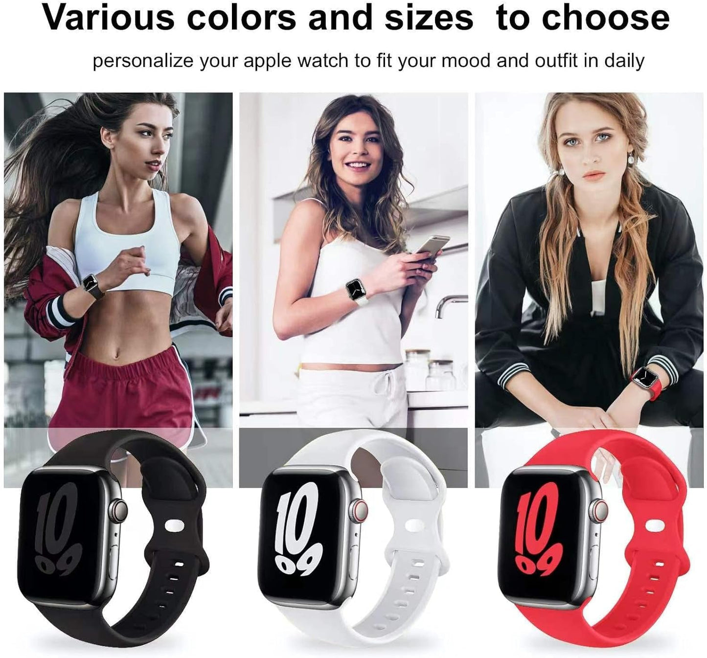 6 Pack Sport Bands Compatible with Apple Watch Band 38Mm 40Mm 41Mm 42Mm 44Mm 45Mm 49Mm,Soft Silicone Waterproof Strap for Iwatch Ultra2 Series 9 Ultra 8 7 6 5 4 3 2 1 SE Women Men